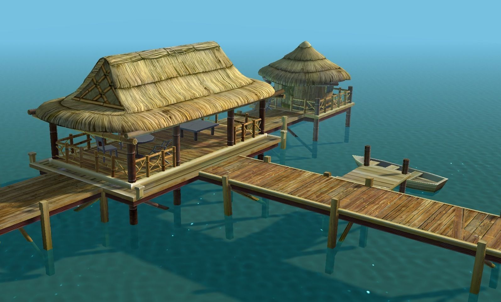 Bungalow - low poly wooden structure with boat Low-poly 3D model_15