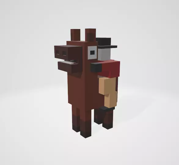 Crossy Road type game Horse and Rider Low-poly 3D model_0