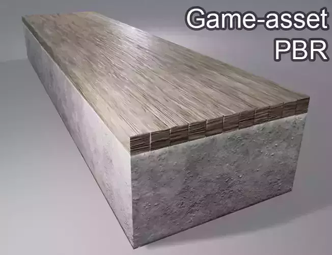 Simple wood concrete bench Low-poly 3D model