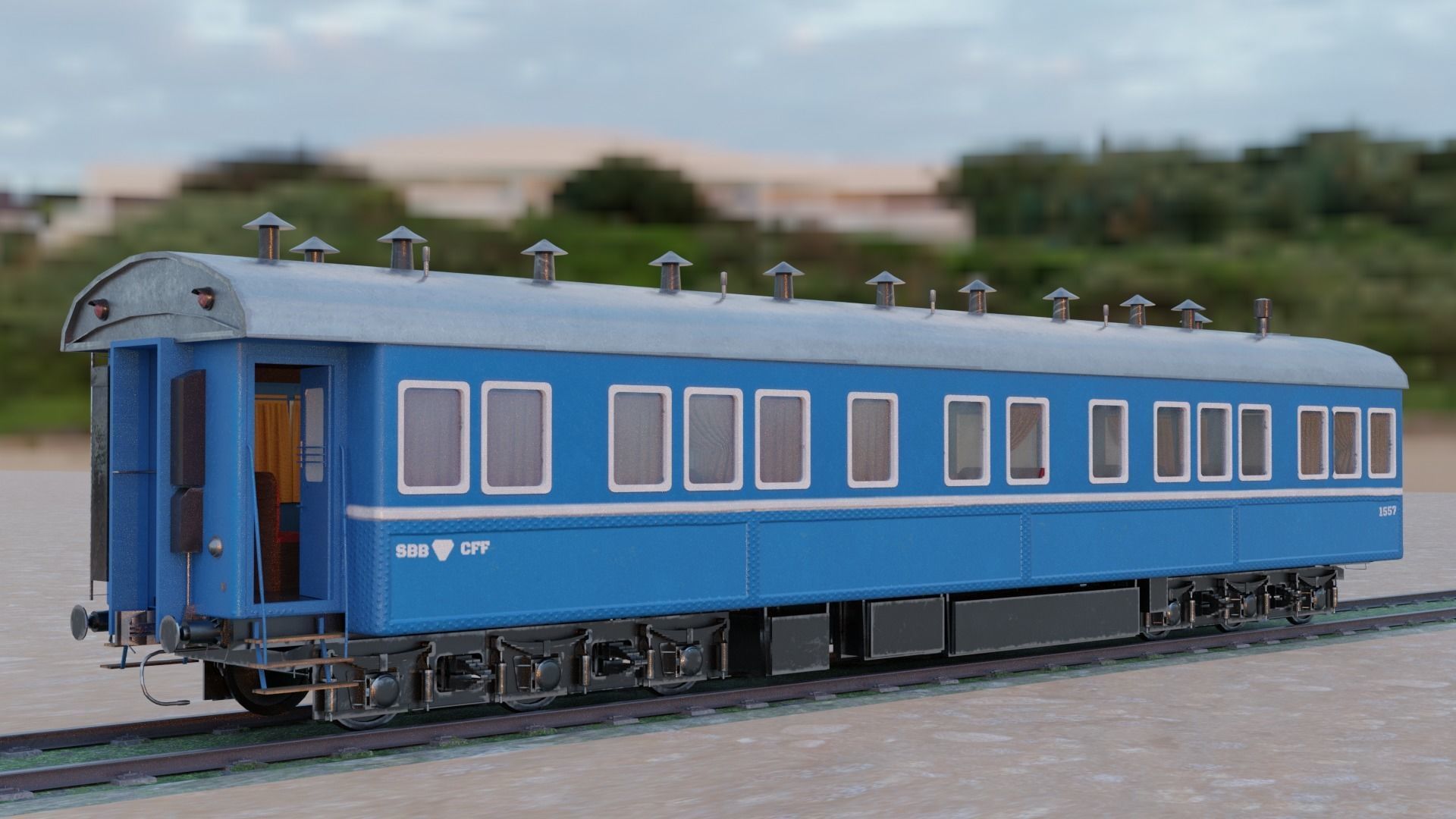 Steam Passengers Car Low-poly 3D model Low-poly 3D model_2