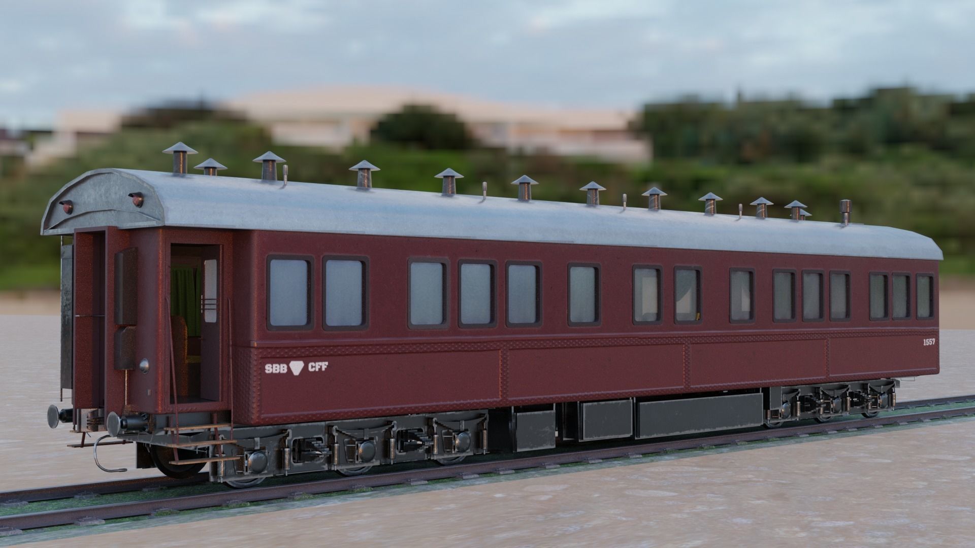 Steam Passengers Car Low-poly 3D model Low-poly 3D model_3