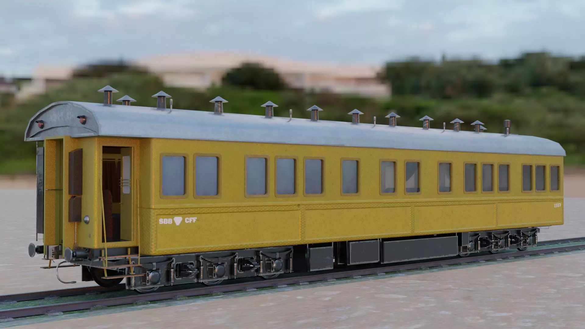 Steam Passengers Car Low-poly 3D model Low-poly 3D model_0