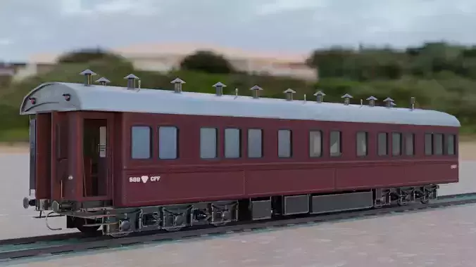 Steam Passengers Car Low-poly 3D model Low-poly 3D model