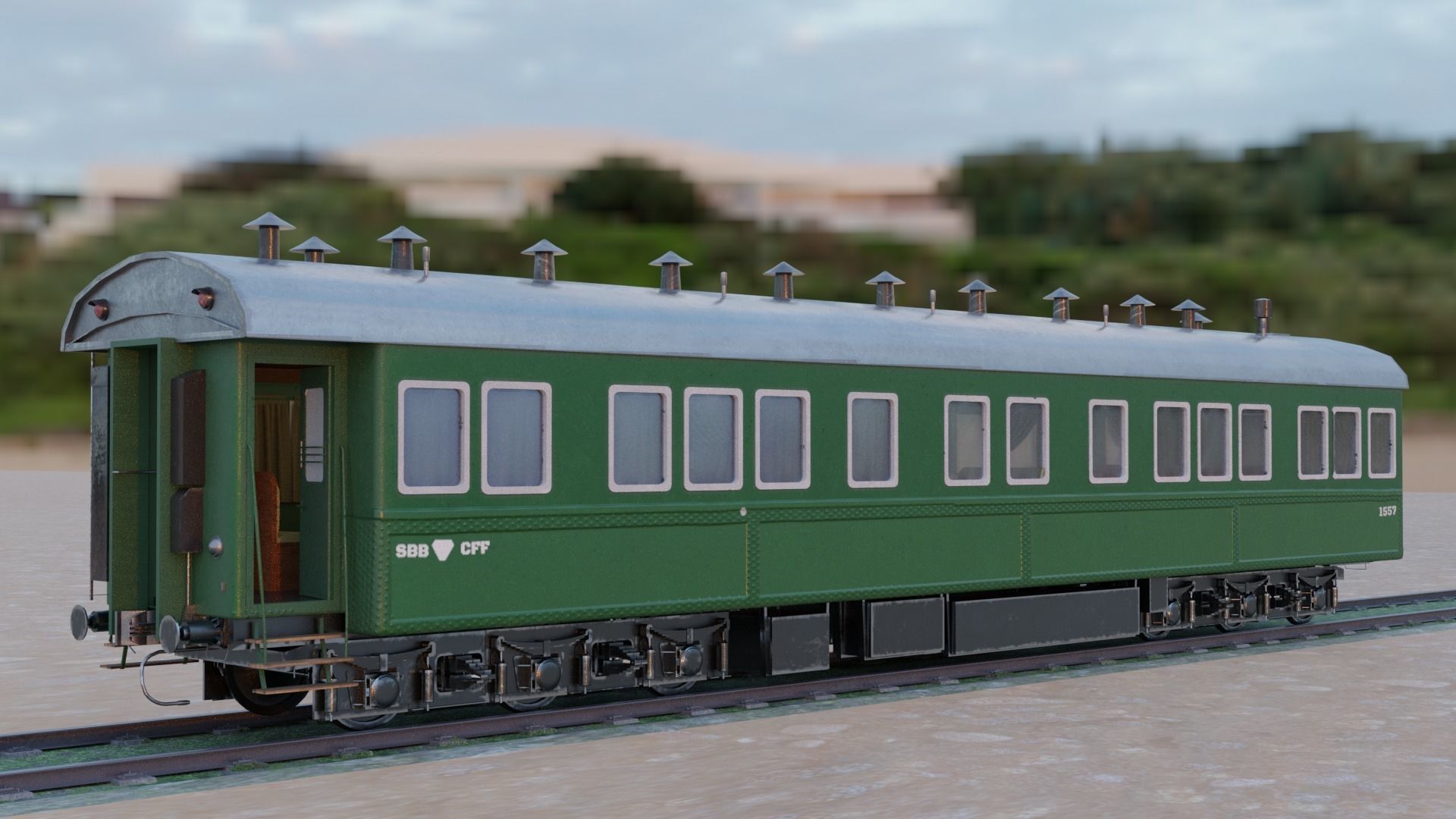 Steam Passengers Car Low-poly 3D model Low-poly 3D model_1