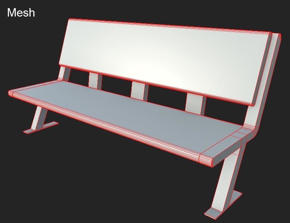 Modern Bench Low-poly 3D model_4