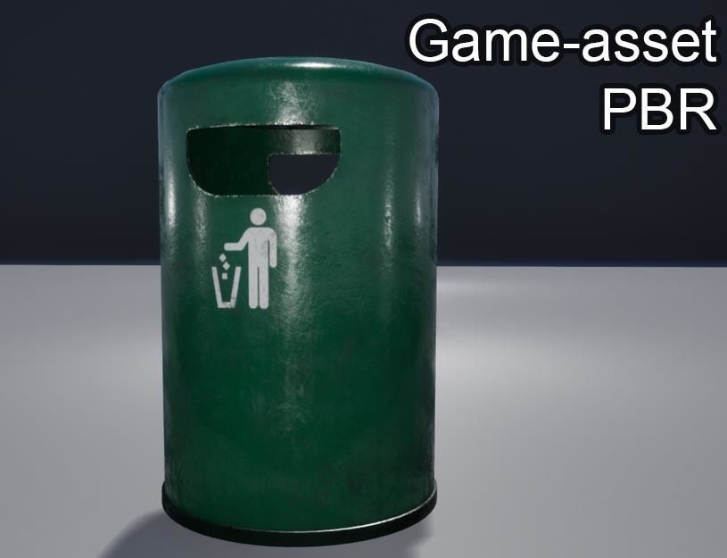 Round Trashcan Low-poly 3D model_1