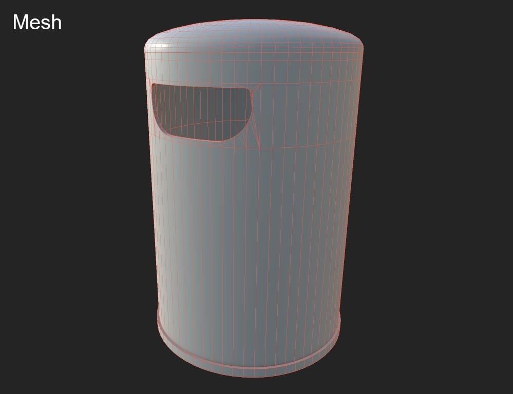 Round Trashcan Low-poly 3D model_5