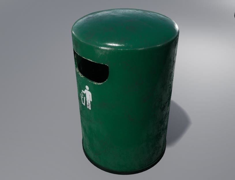 Round Trashcan Low-poly 3D model_2