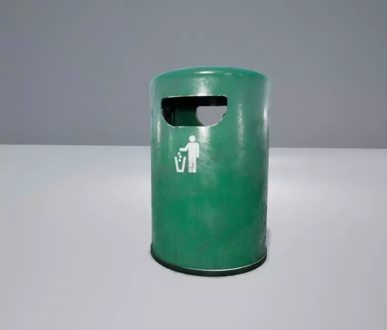 Round Trashcan Low-poly 3D model_0