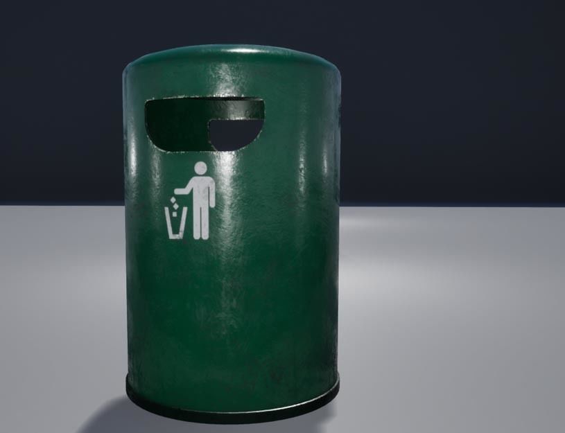 Round Trashcan Low-poly 3D model_3