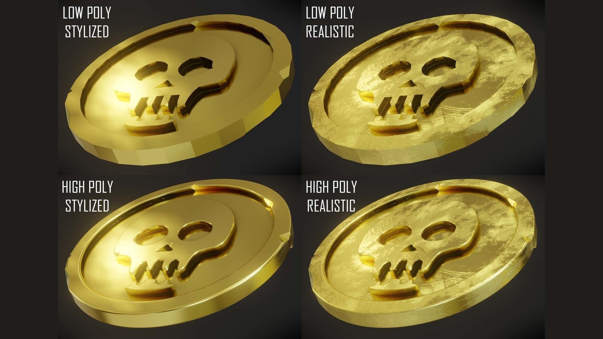 Pirate Doubloon Low-poly 3D model_6