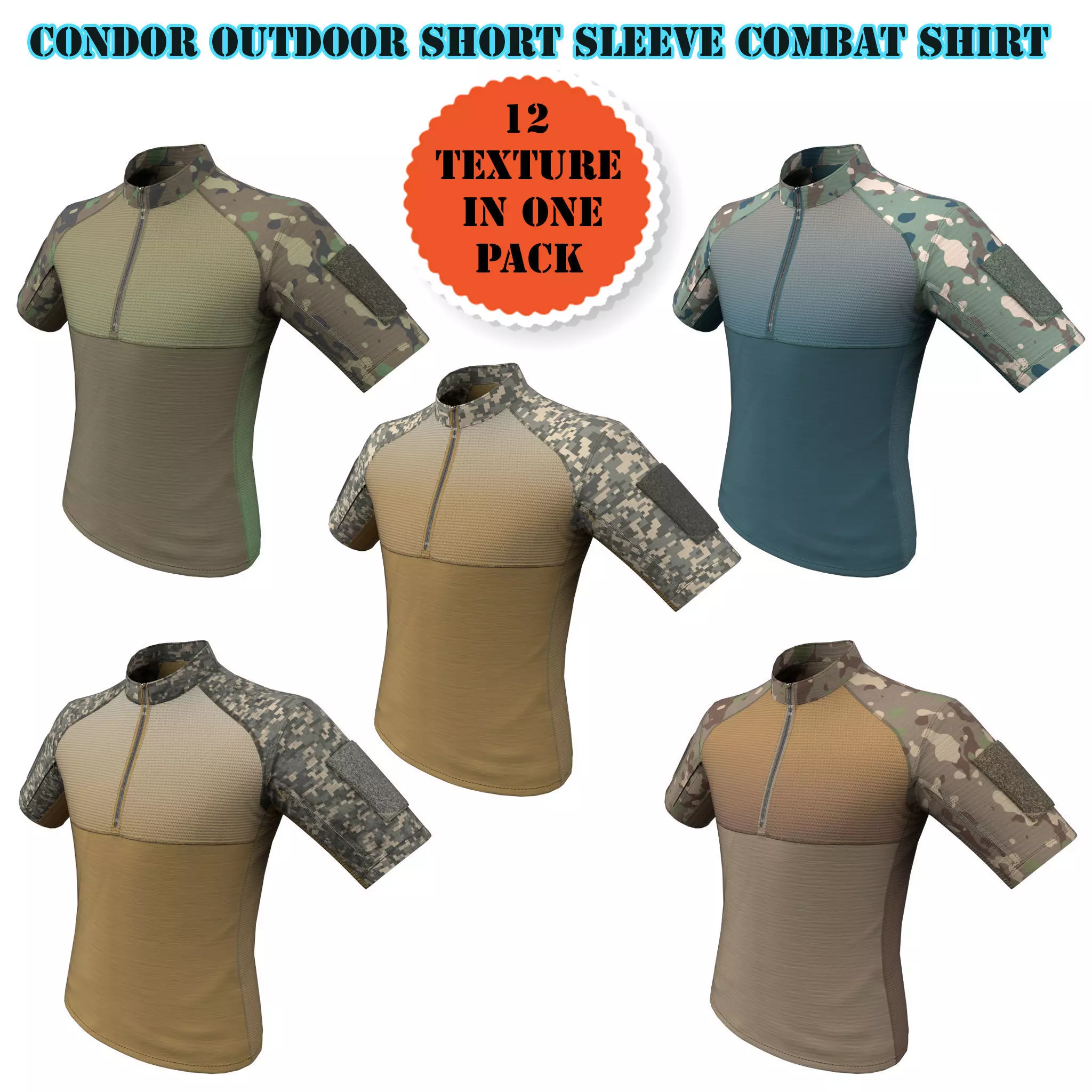 Condor Outdoor Short Sleeve Combat Shirt Low Poly PBR low  Low-poly 3D model_0