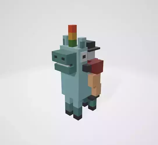 Crossy Road type game Unicorn and Rider Low-poly 3D model
