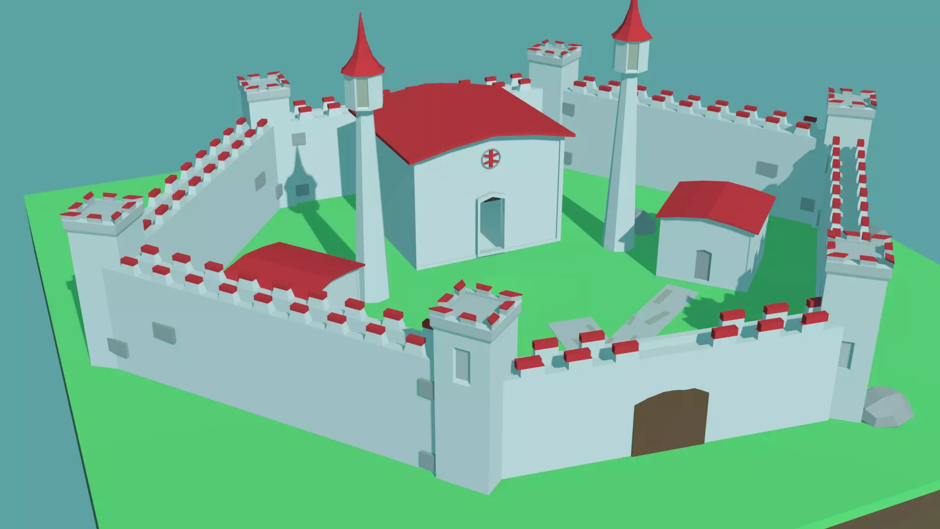 Low Poly Castle Model with roof Free low-poly 3D model_0