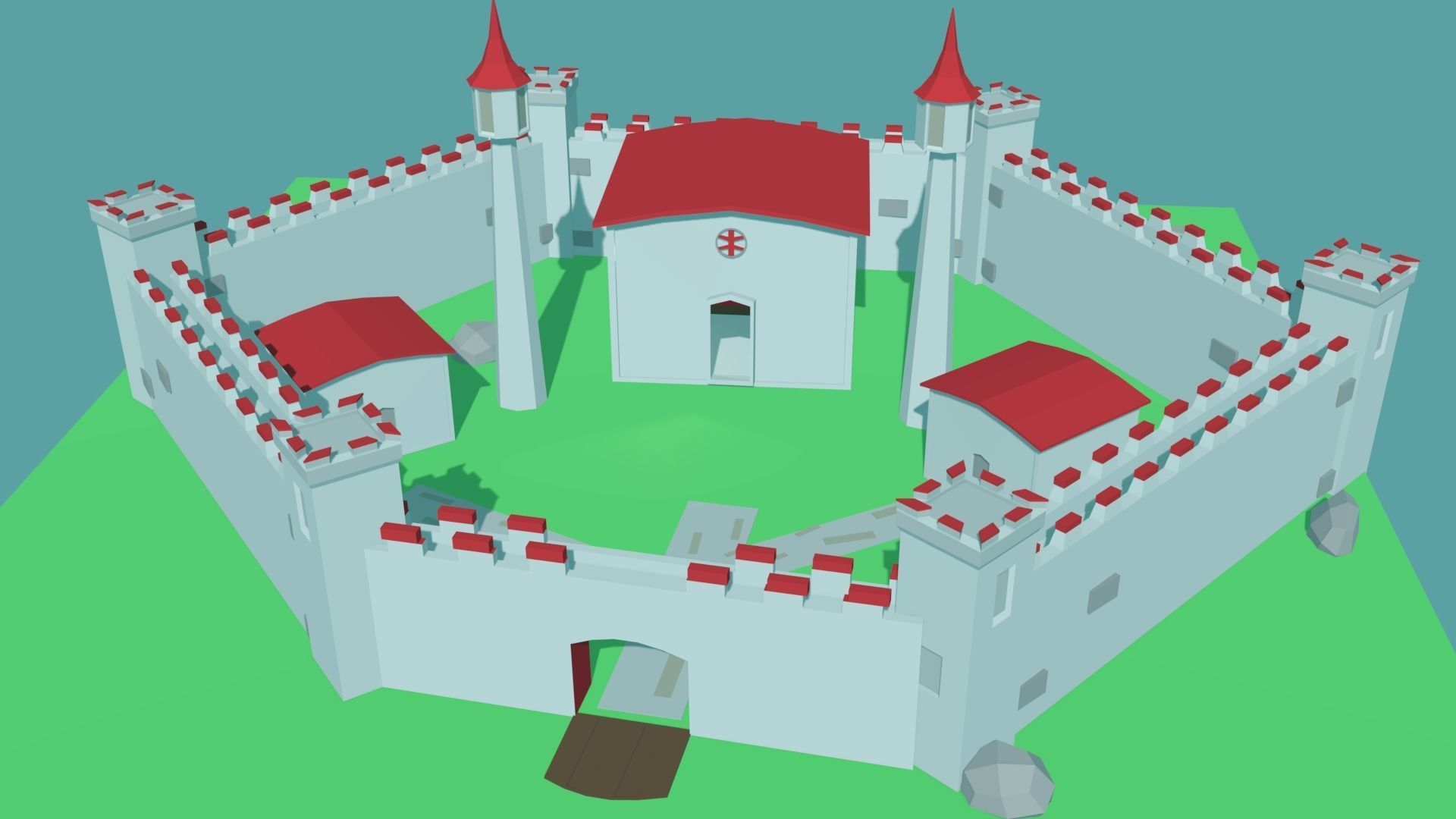 Low Poly Castle Model with roof Free low-poly 3D model_1