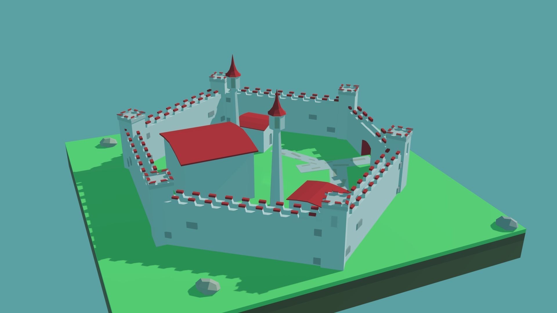 Low Poly Castle Model with roof Free low-poly 3D model_2
