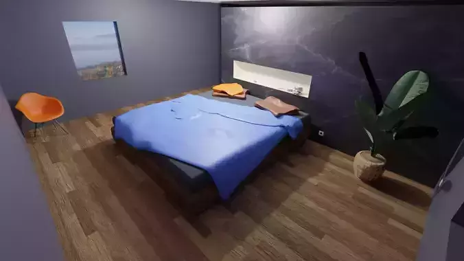 Bedroom with walls and wooden floors