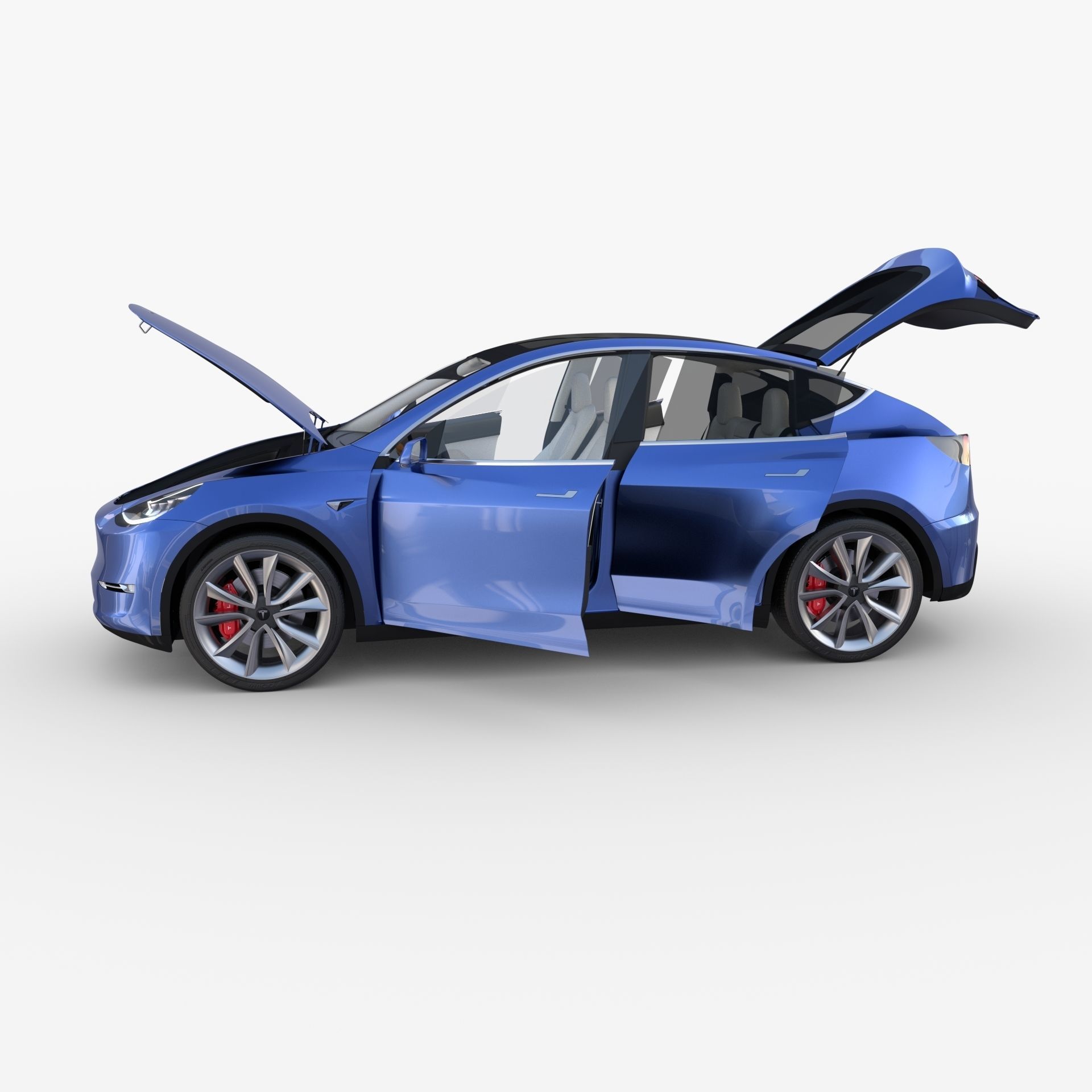 Tesla Model Y RWD Blue with interior and chassis 3D model_20