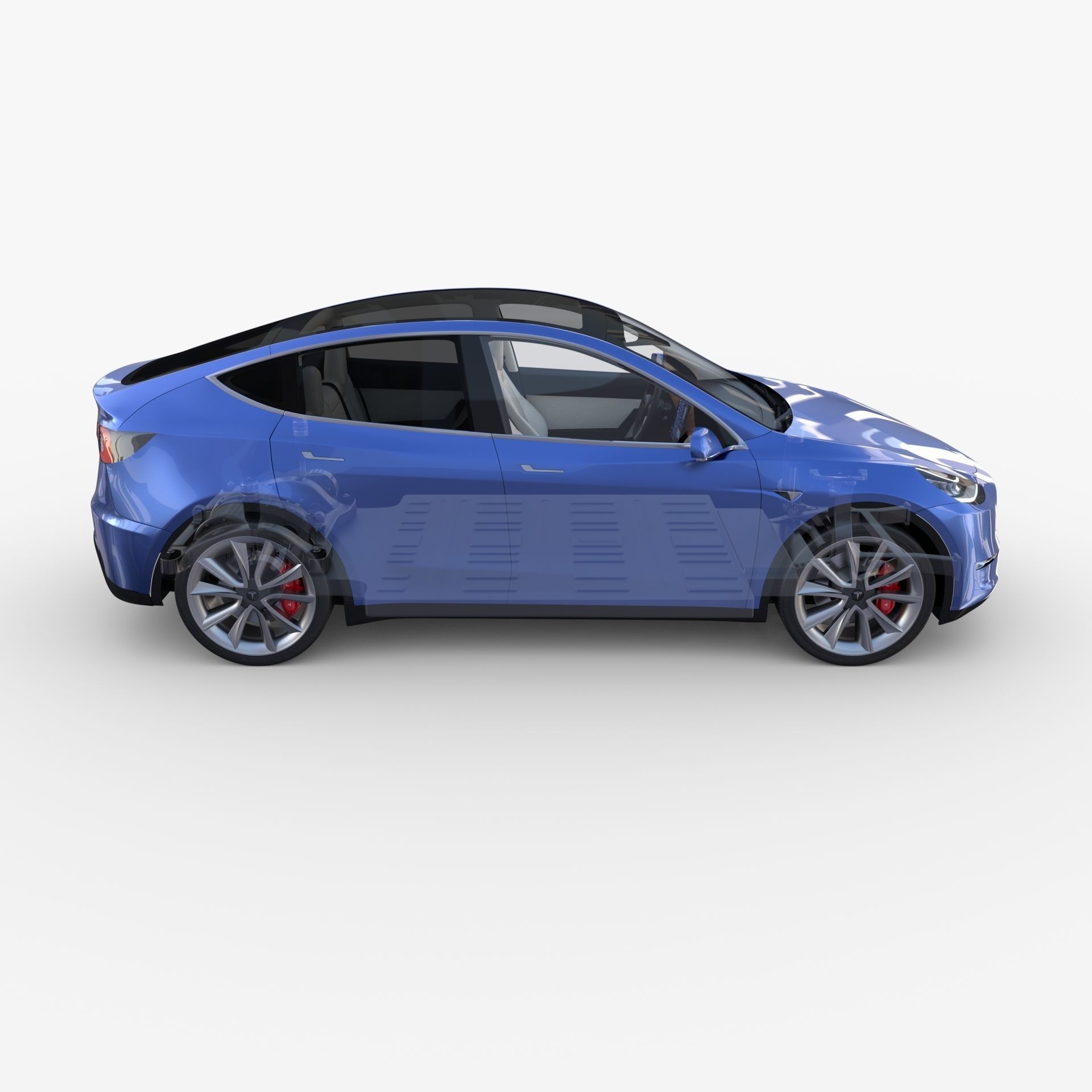 Tesla Model Y RWD Blue with interior and chassis 3D model_62