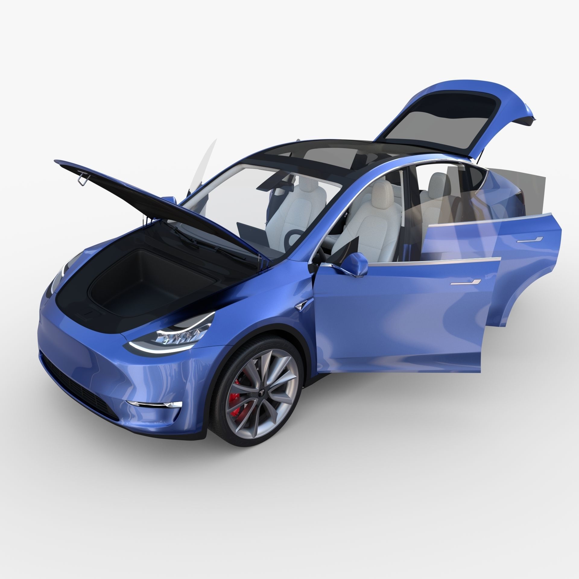 Tesla Model Y RWD Blue with interior and chassis 3D model_27