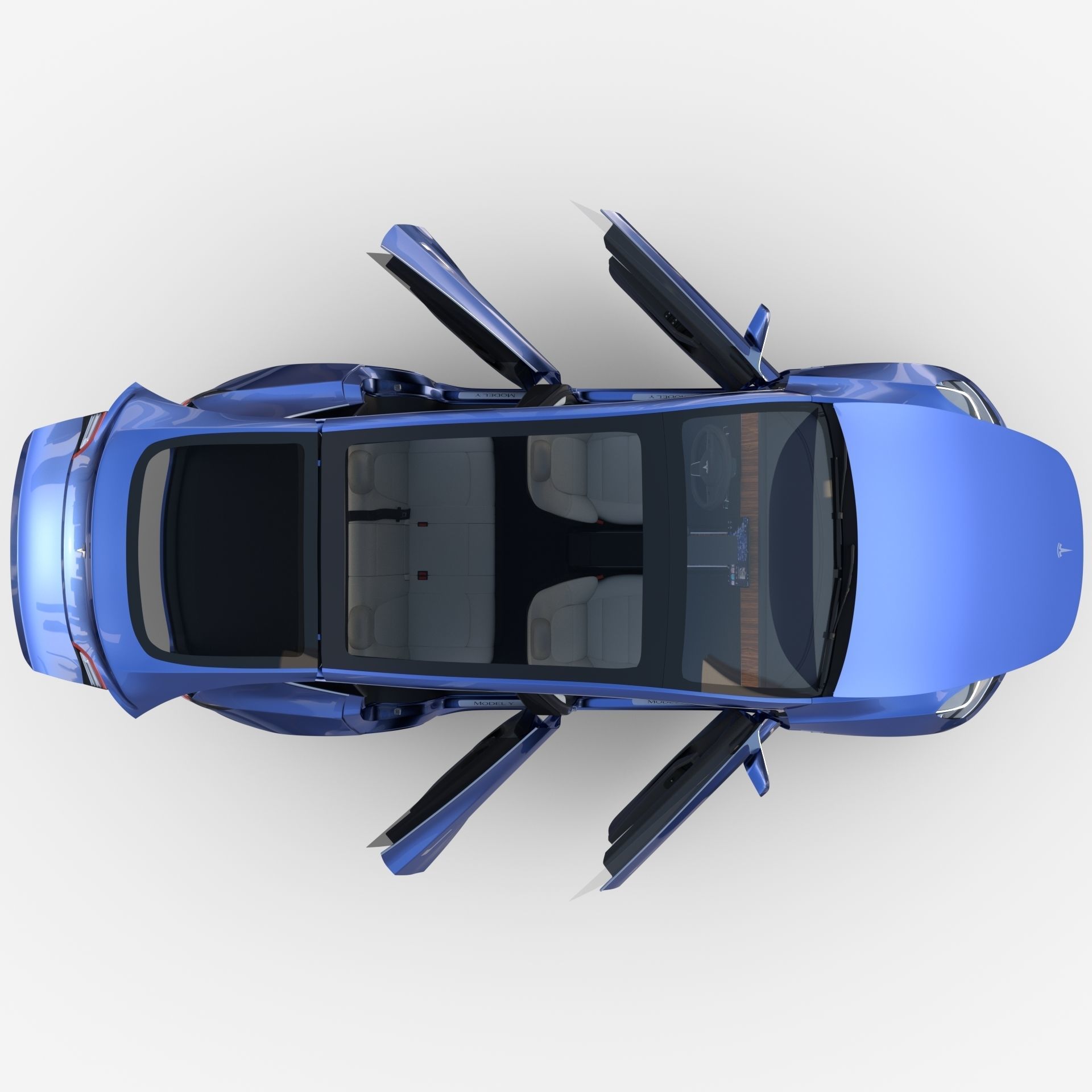 Tesla Model Y RWD Blue with interior and chassis 3D model_28