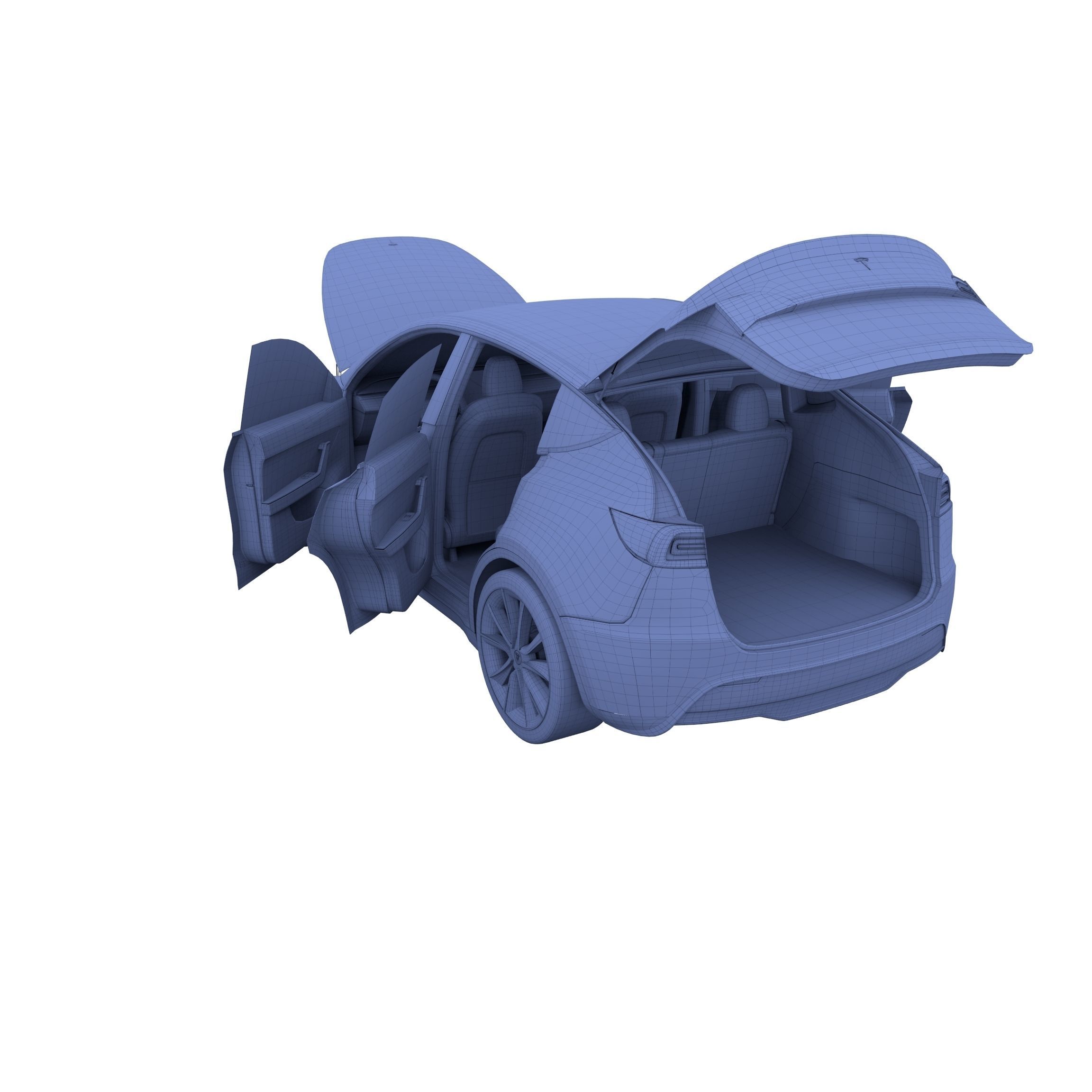 Tesla Model Y RWD Blue with interior and chassis 3D model_46