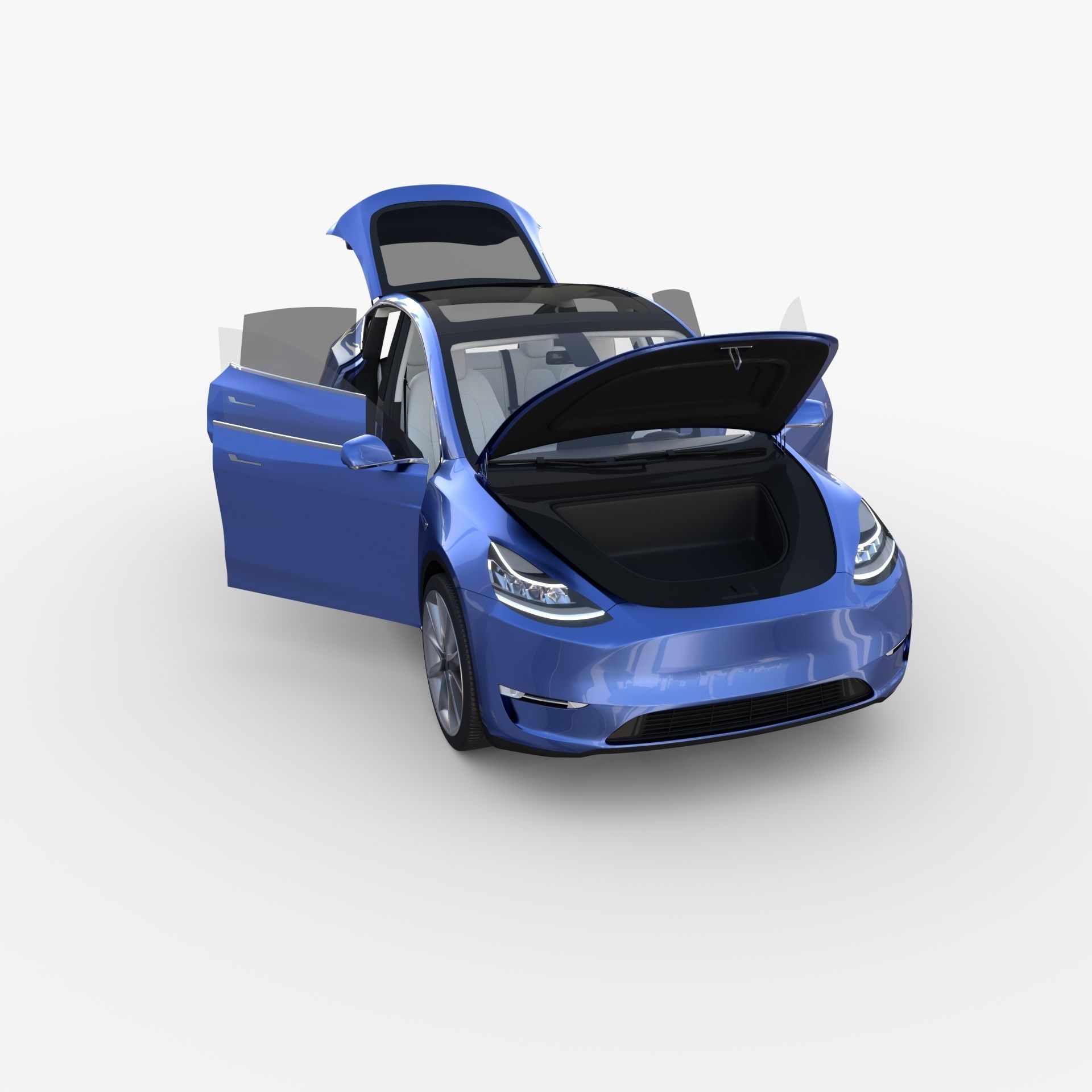 Tesla Model Y RWD Blue with interior and chassis 3D model_26