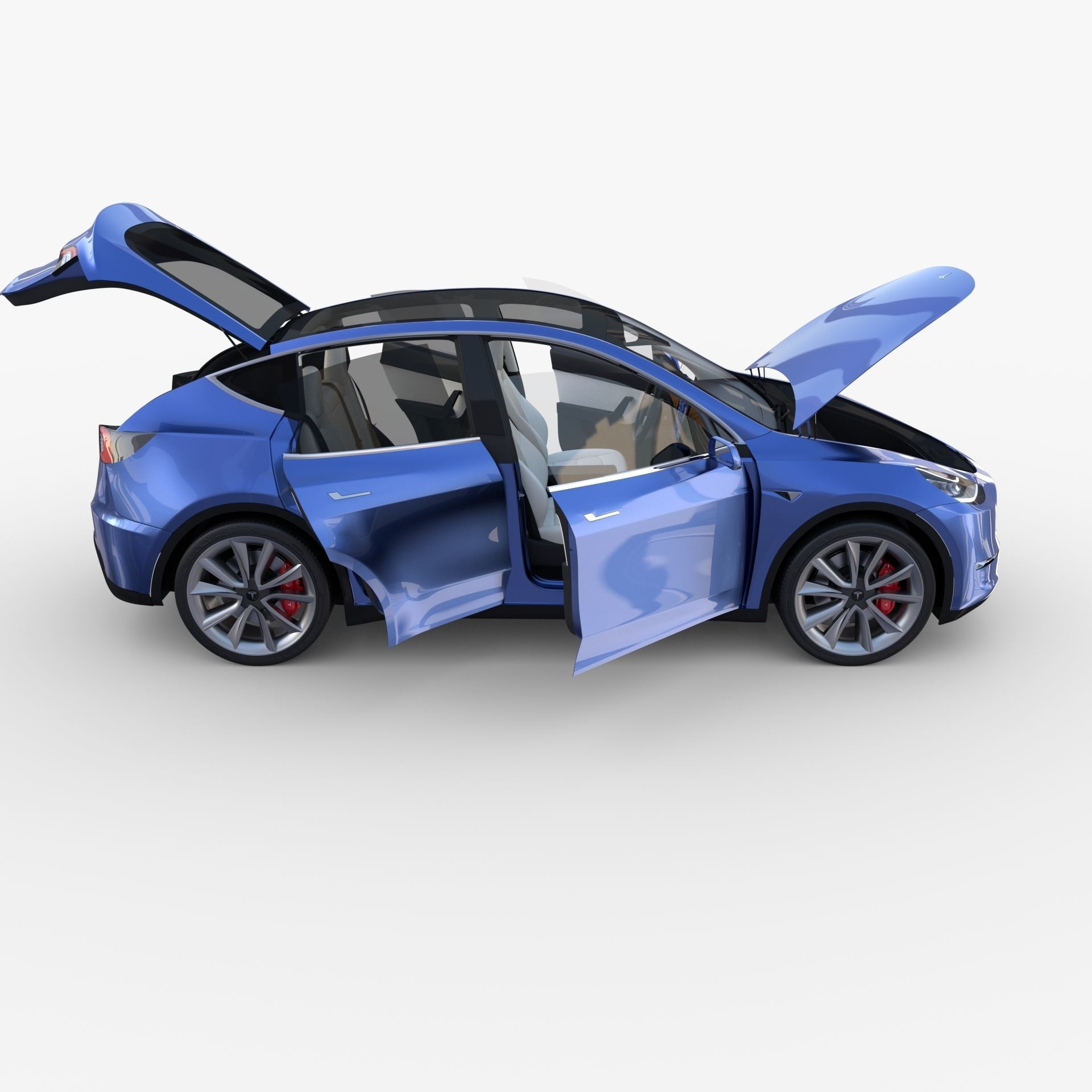 Tesla Model Y RWD Blue with interior and chassis 3D model_25