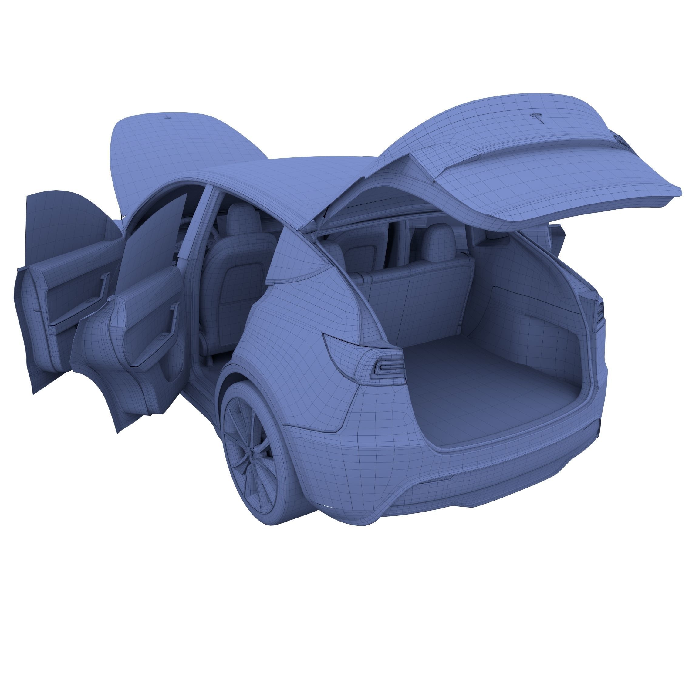 Tesla Model Y RWD Blue with interior and chassis 3D model_53