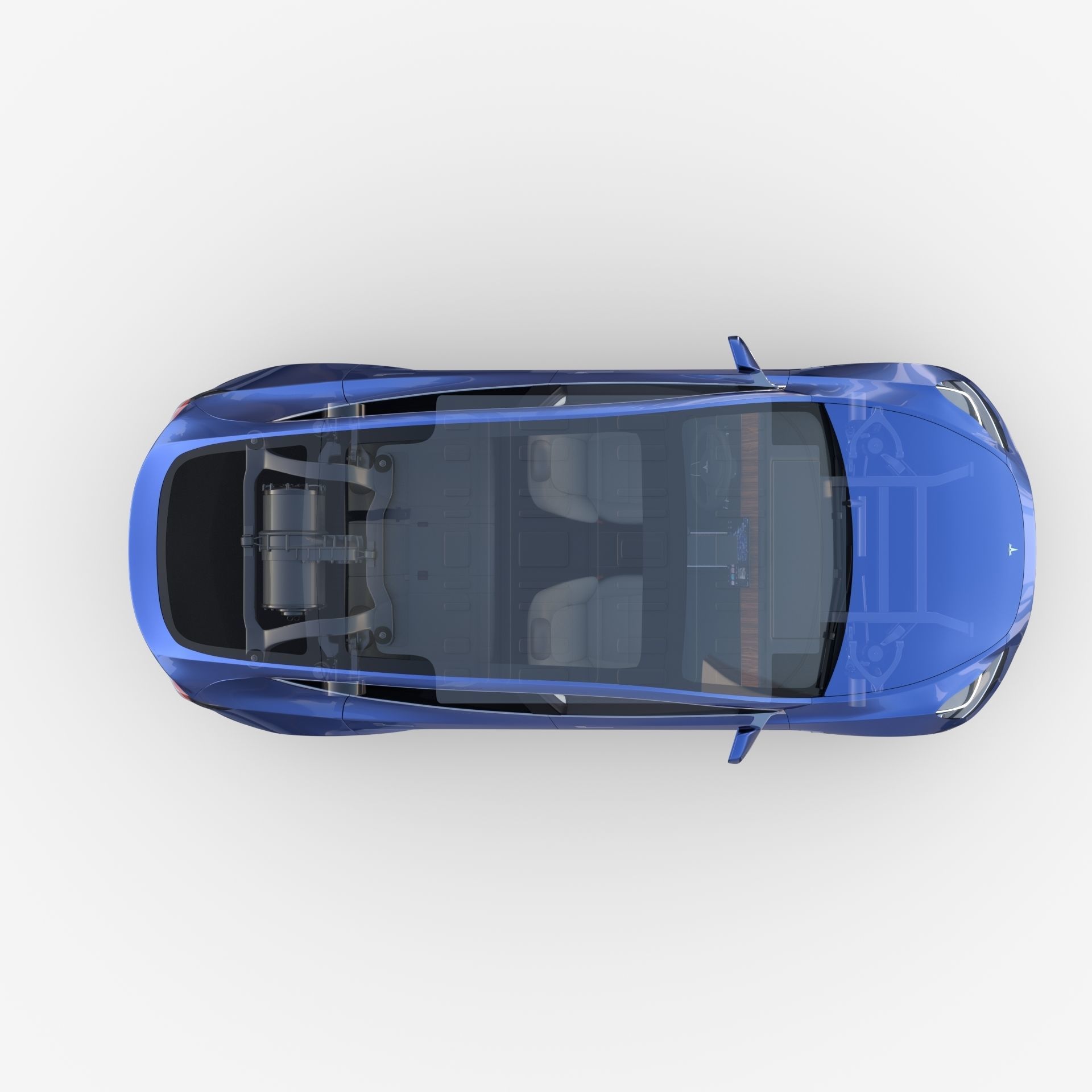 Tesla Model Y RWD Blue with interior and chassis 3D model_65