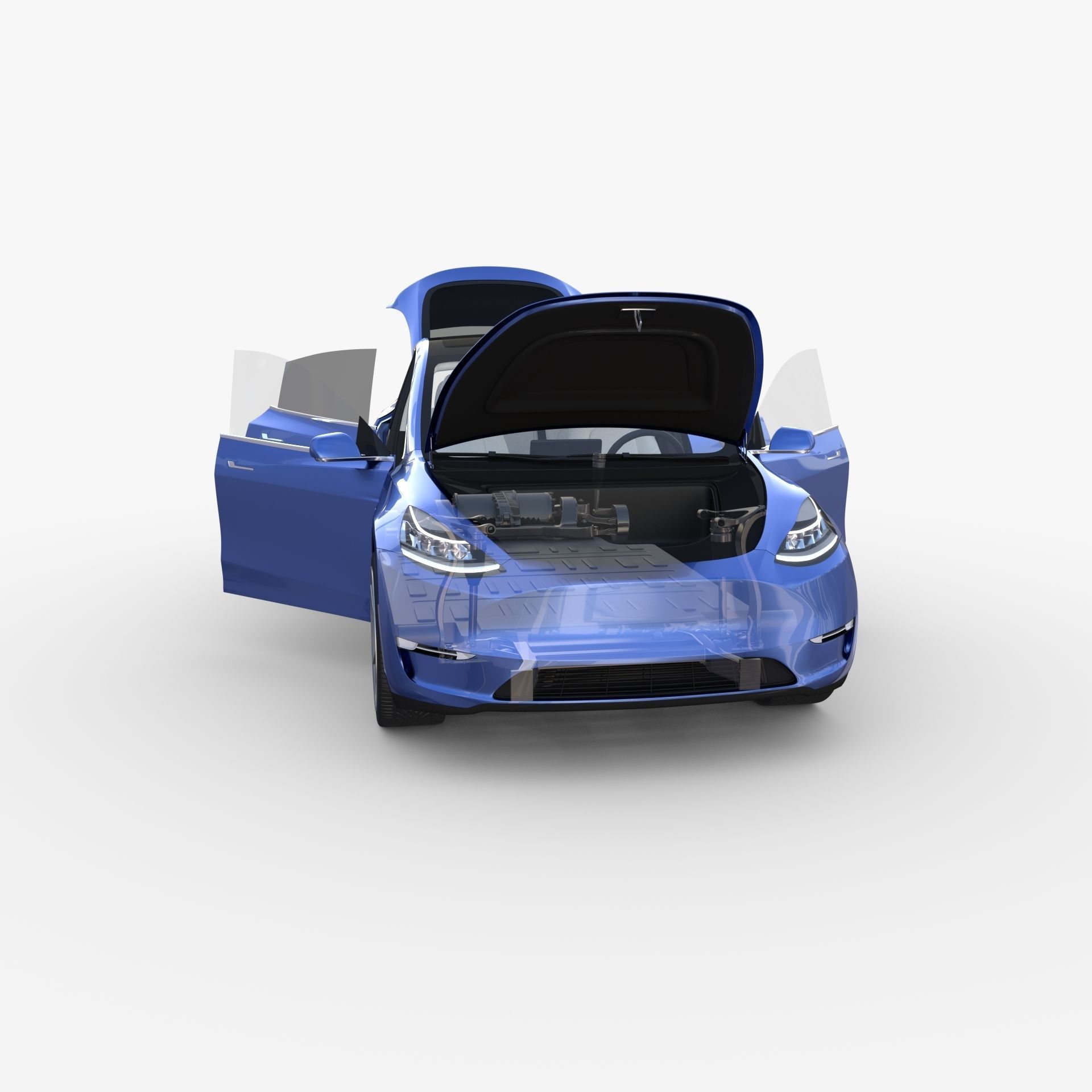 Tesla Model Y RWD Blue with interior and chassis 3D model_36