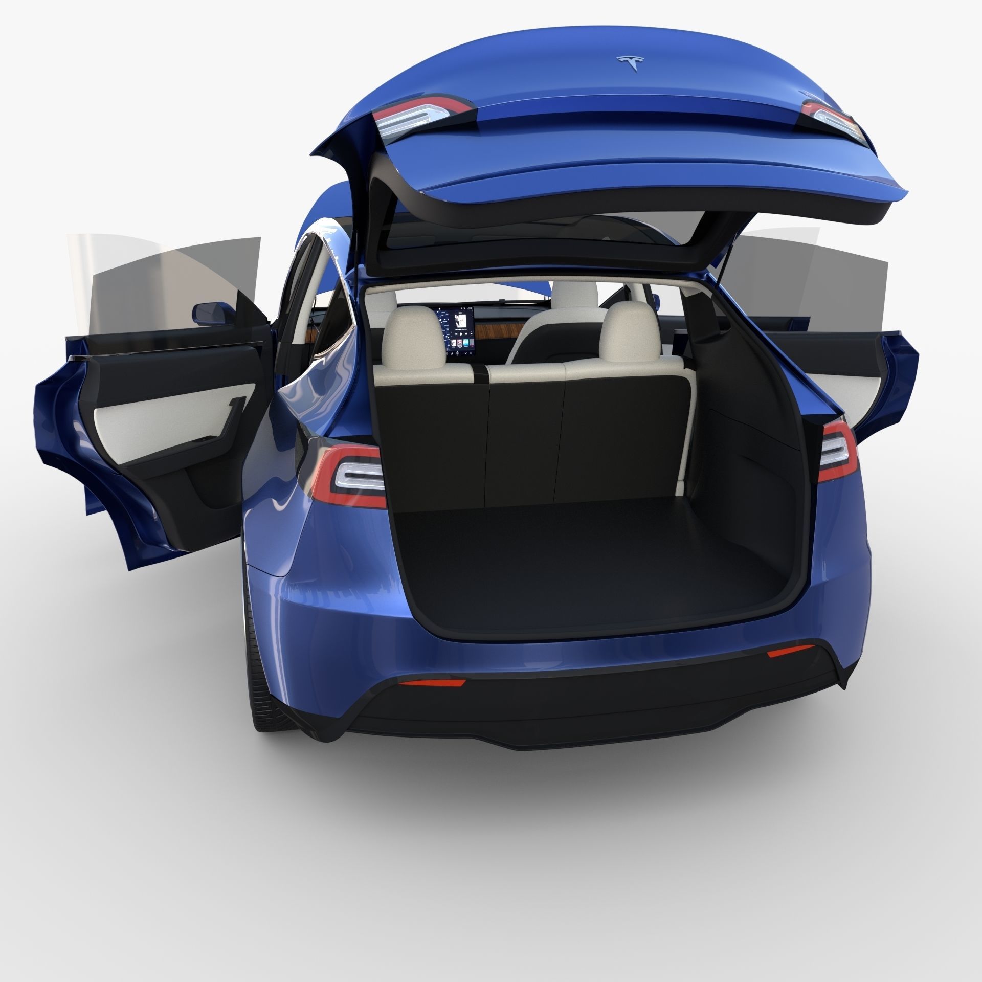 Tesla Model Y RWD Blue with interior and chassis 3D model_29