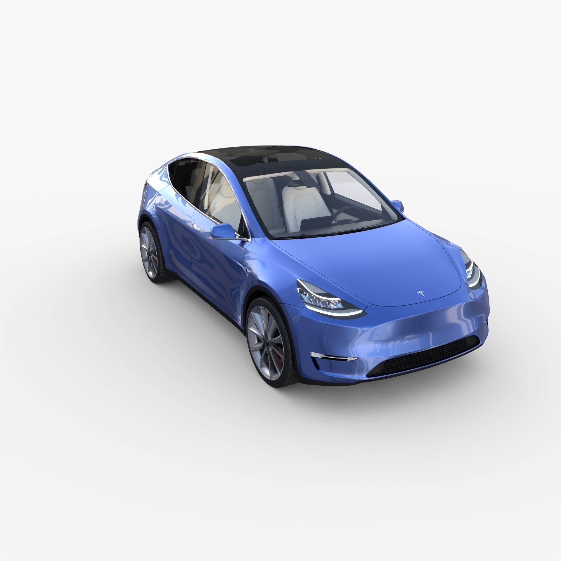 Tesla Model Y RWD Blue with interior and chassis 3D model_12