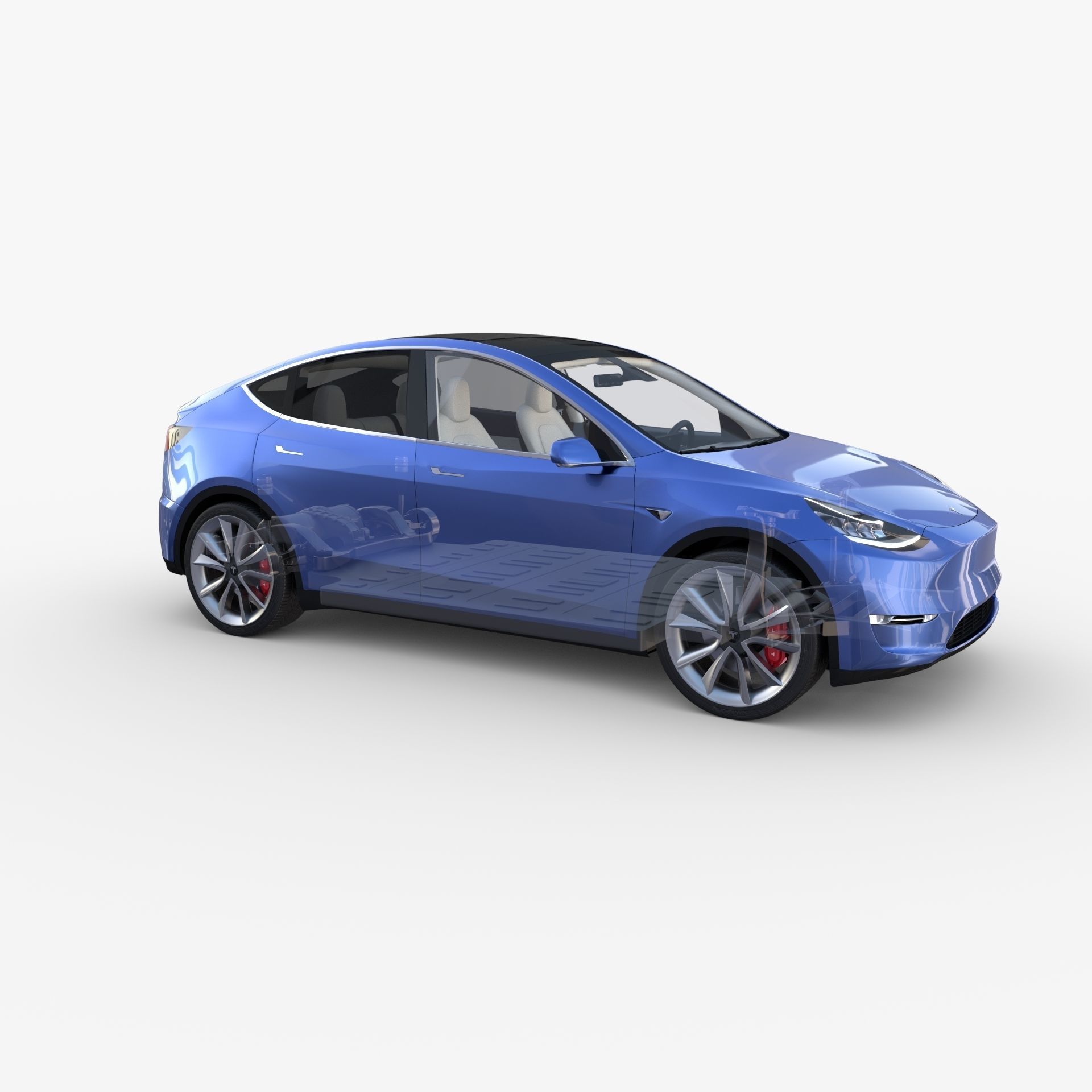 Tesla Model Y RWD Blue with interior and chassis 3D model_59