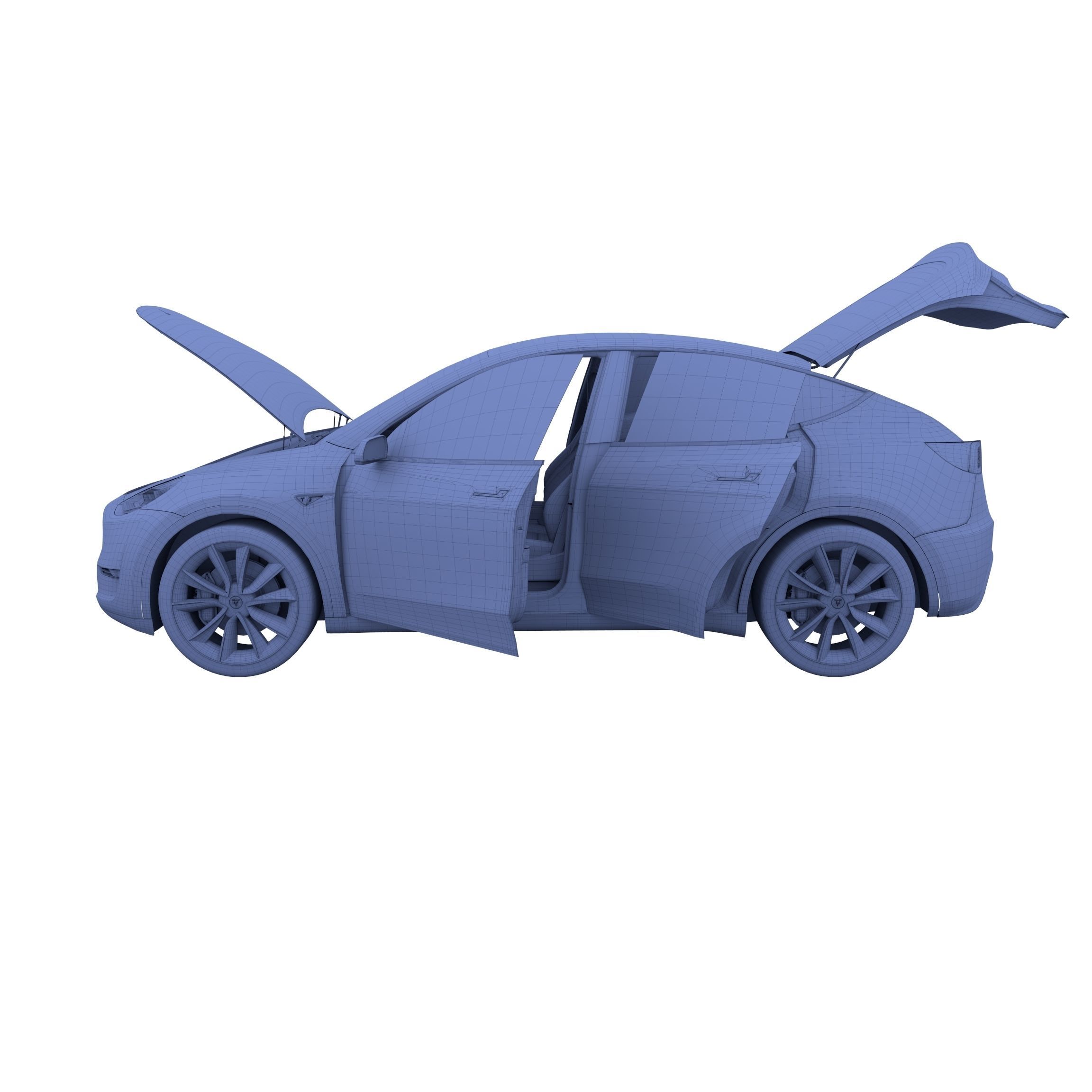 Tesla Model Y RWD Blue with interior and chassis 3D model_42