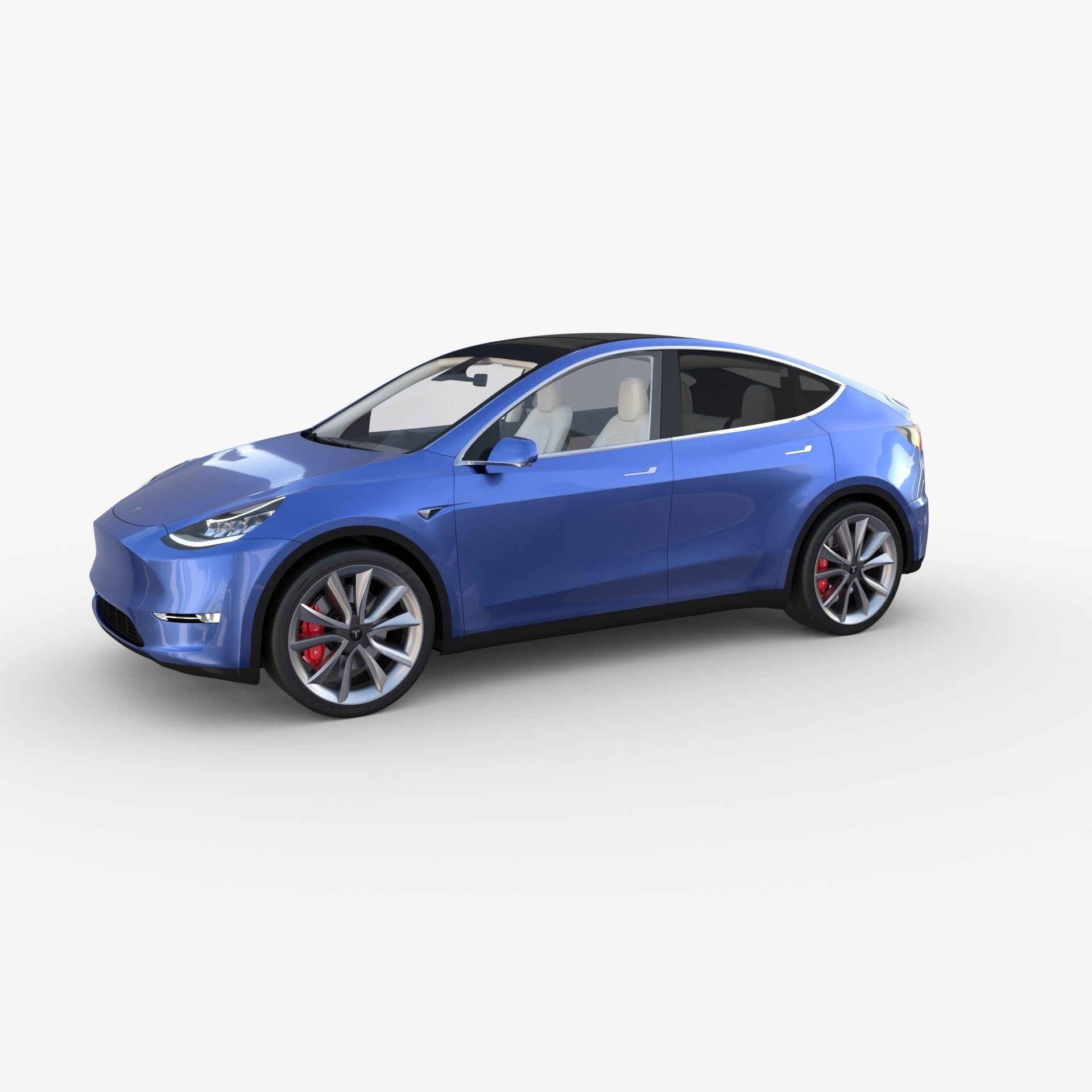 Tesla Model Y RWD Blue with interior and chassis 3D model_3