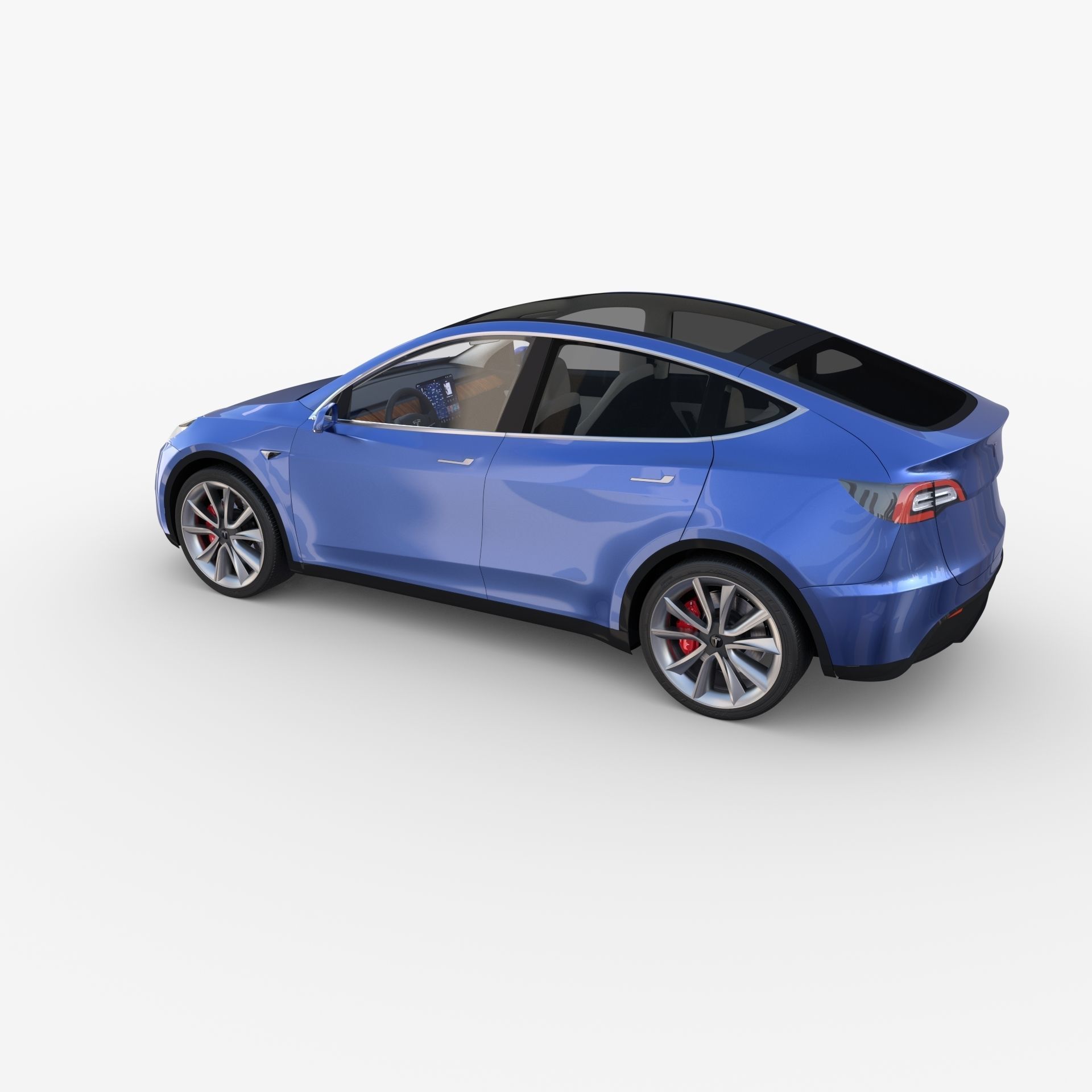 Tesla Model Y RWD Blue with interior and chassis 3D model_9