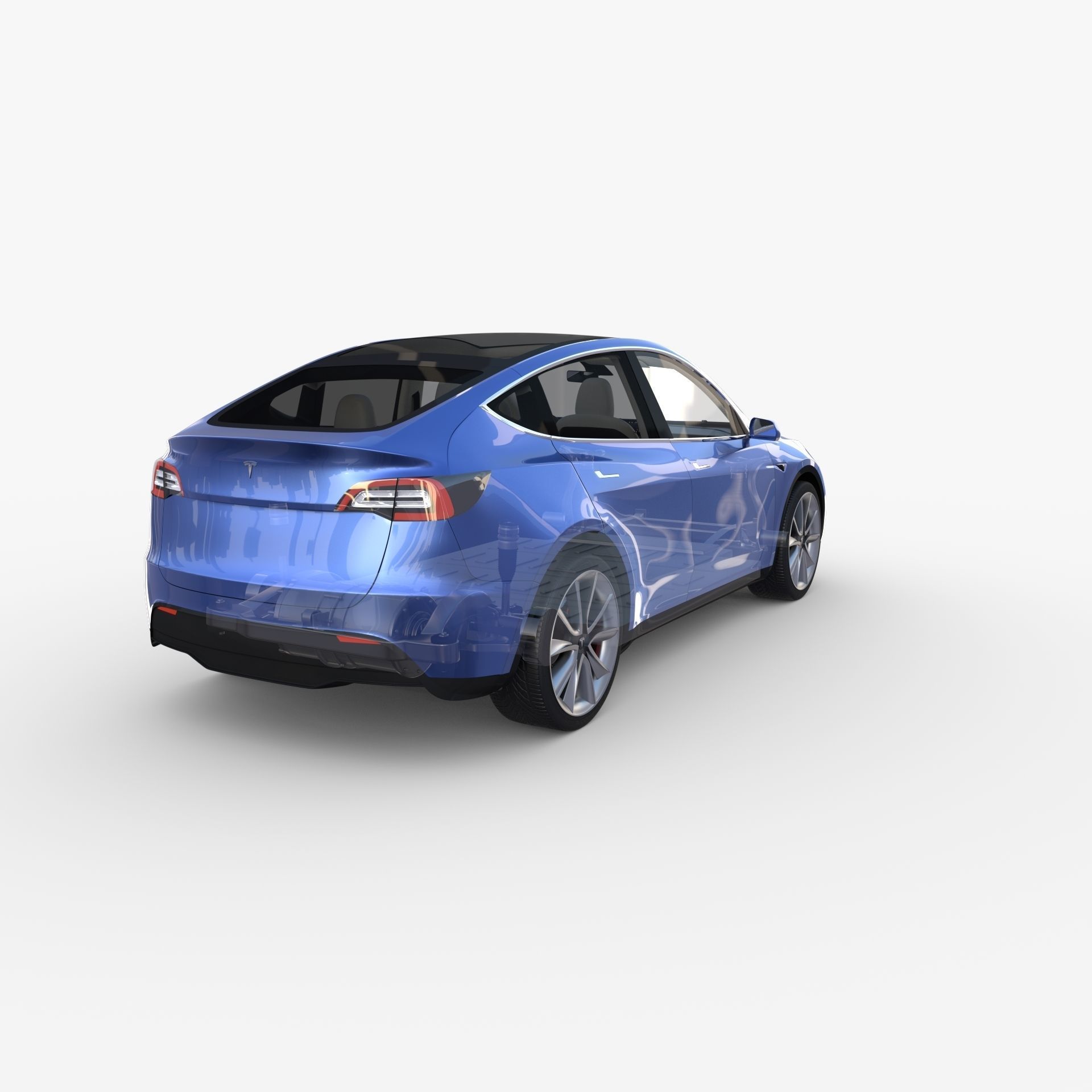 Tesla Model Y RWD Blue with interior and chassis 3D model_58