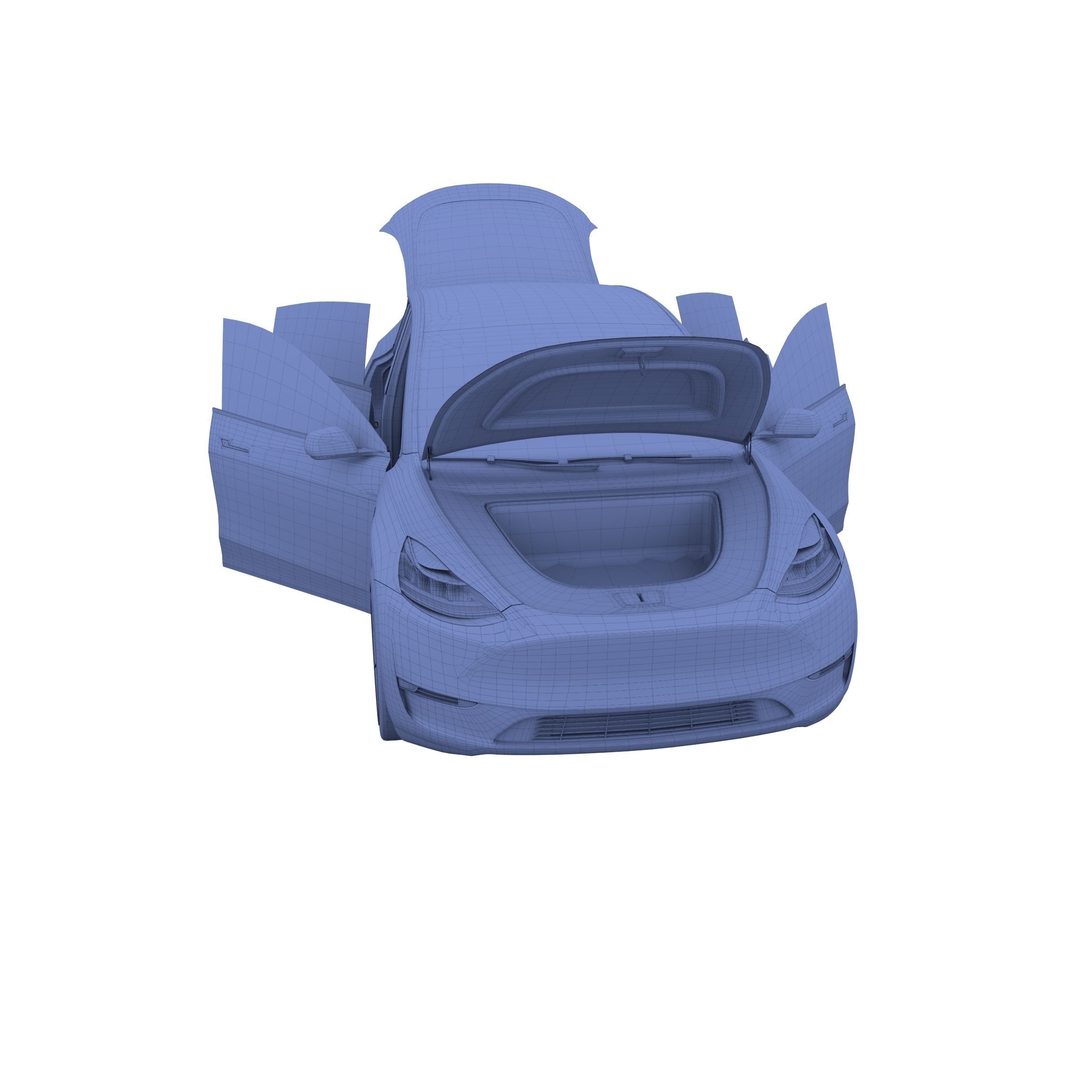 Tesla Model Y RWD Blue with interior and chassis 3D model_48