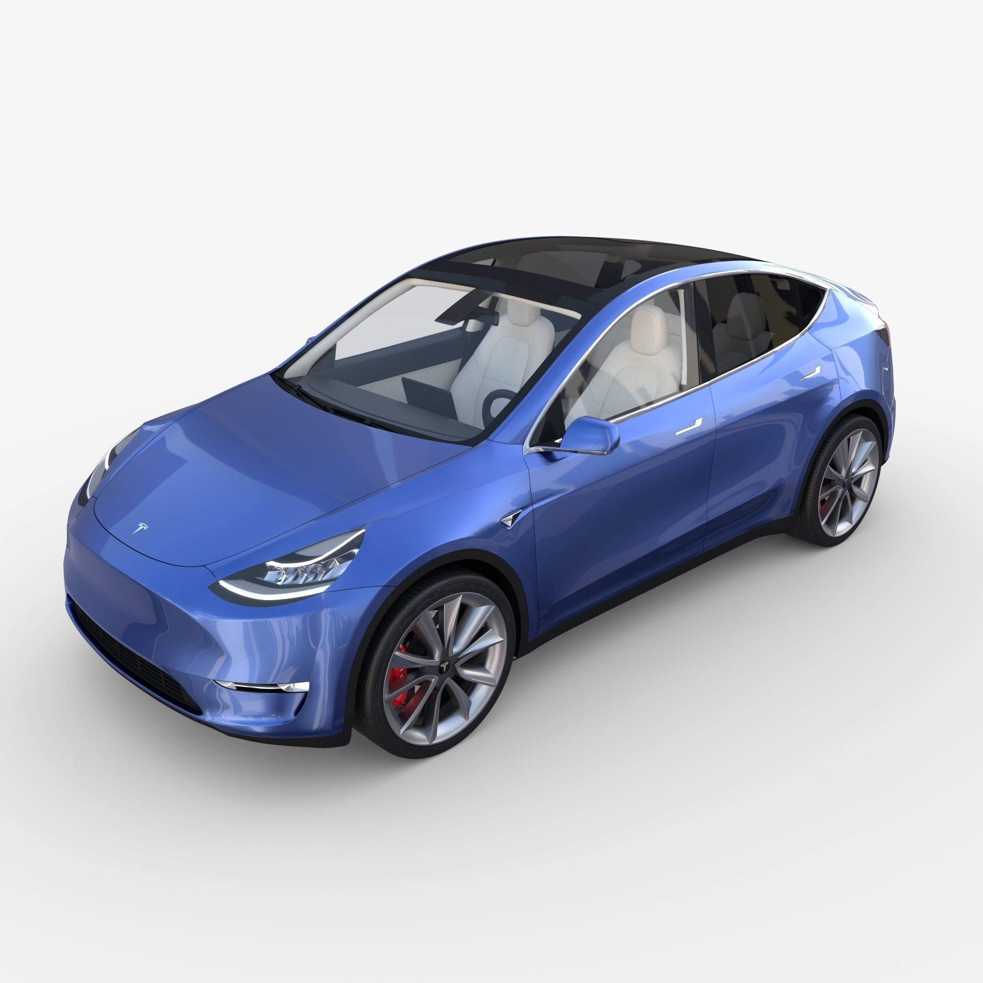 Tesla Model Y RWD Blue with interior and chassis 3D model_13