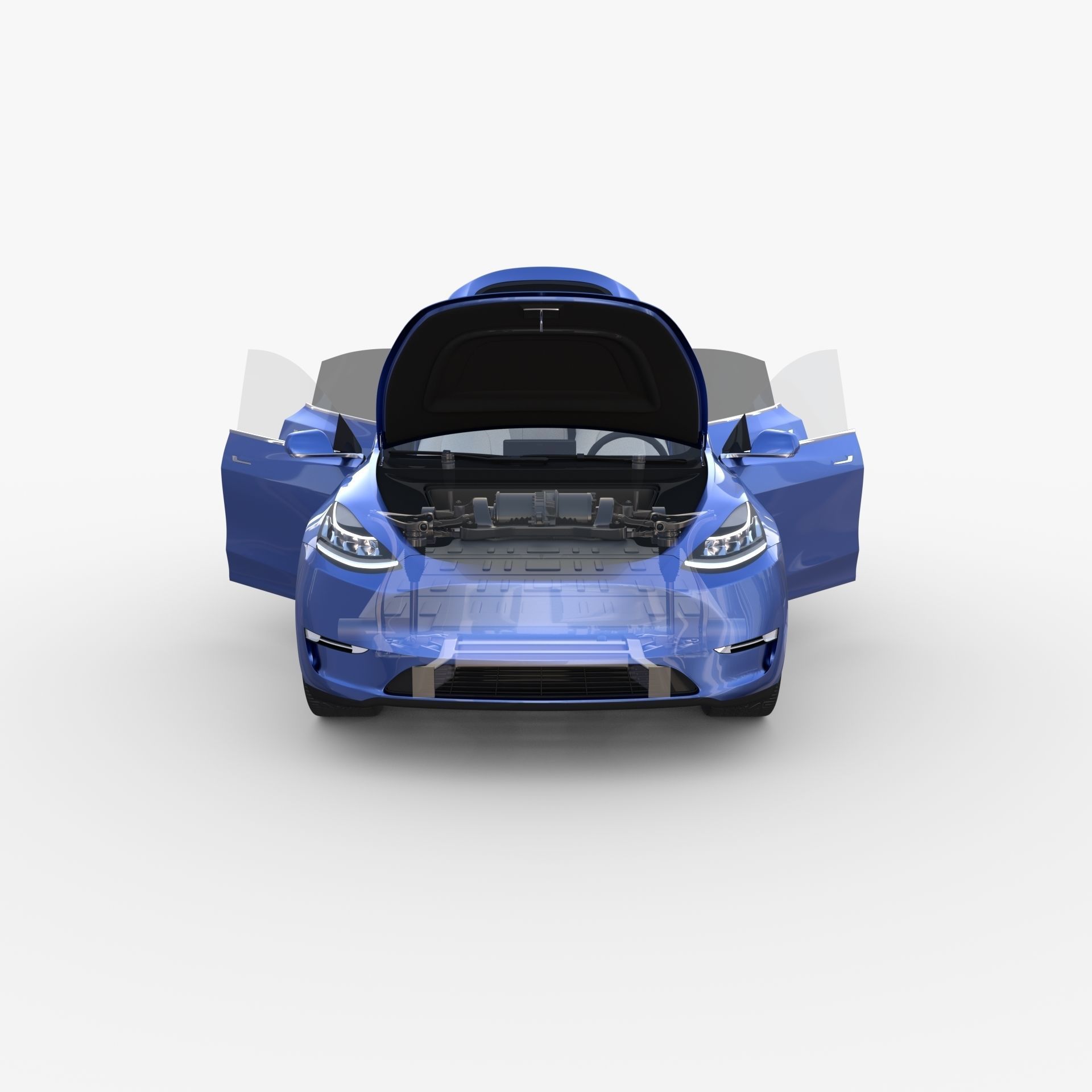 Tesla Model Y RWD Blue with interior and chassis 3D model_33