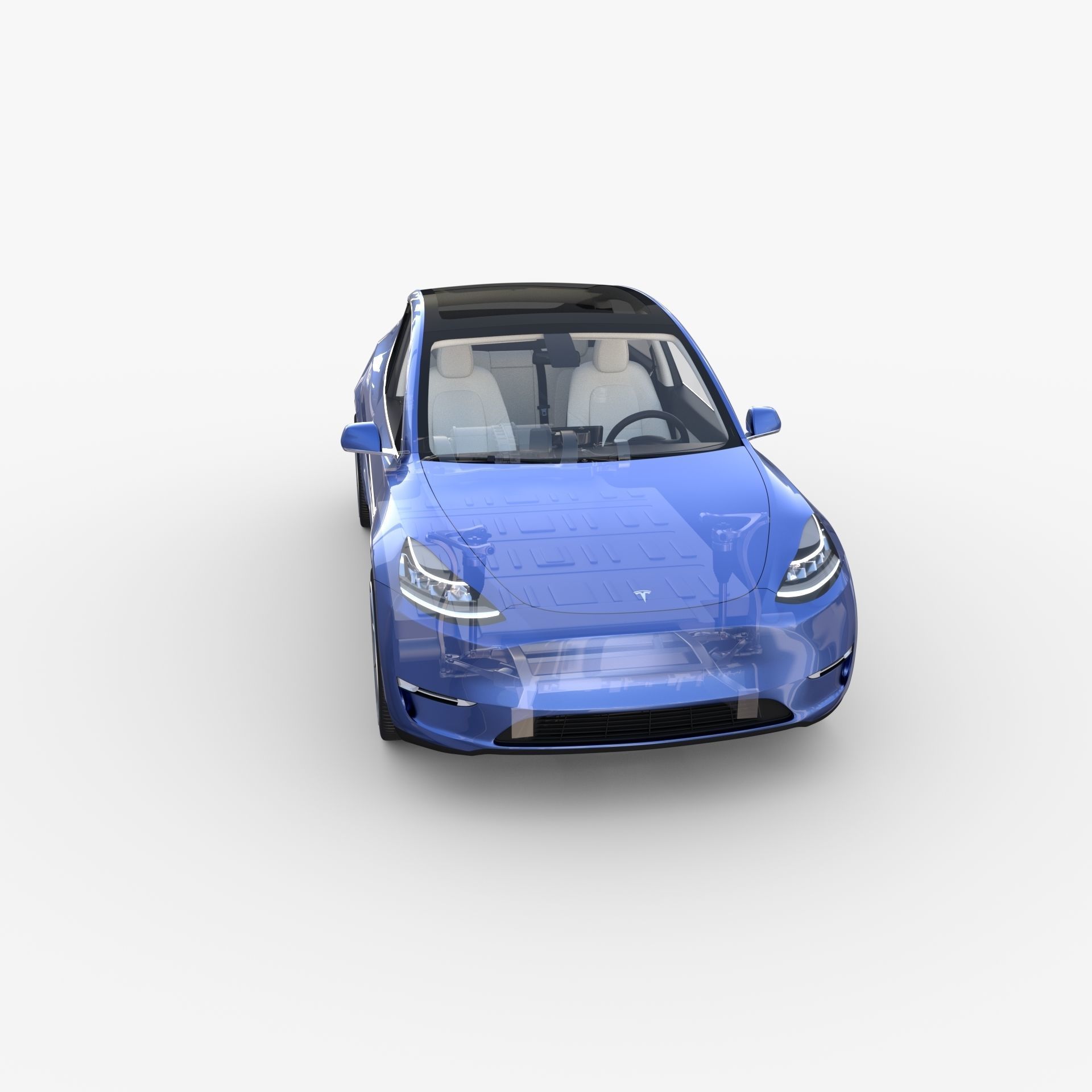 Tesla Model Y RWD Blue with interior and chassis 3D model_63