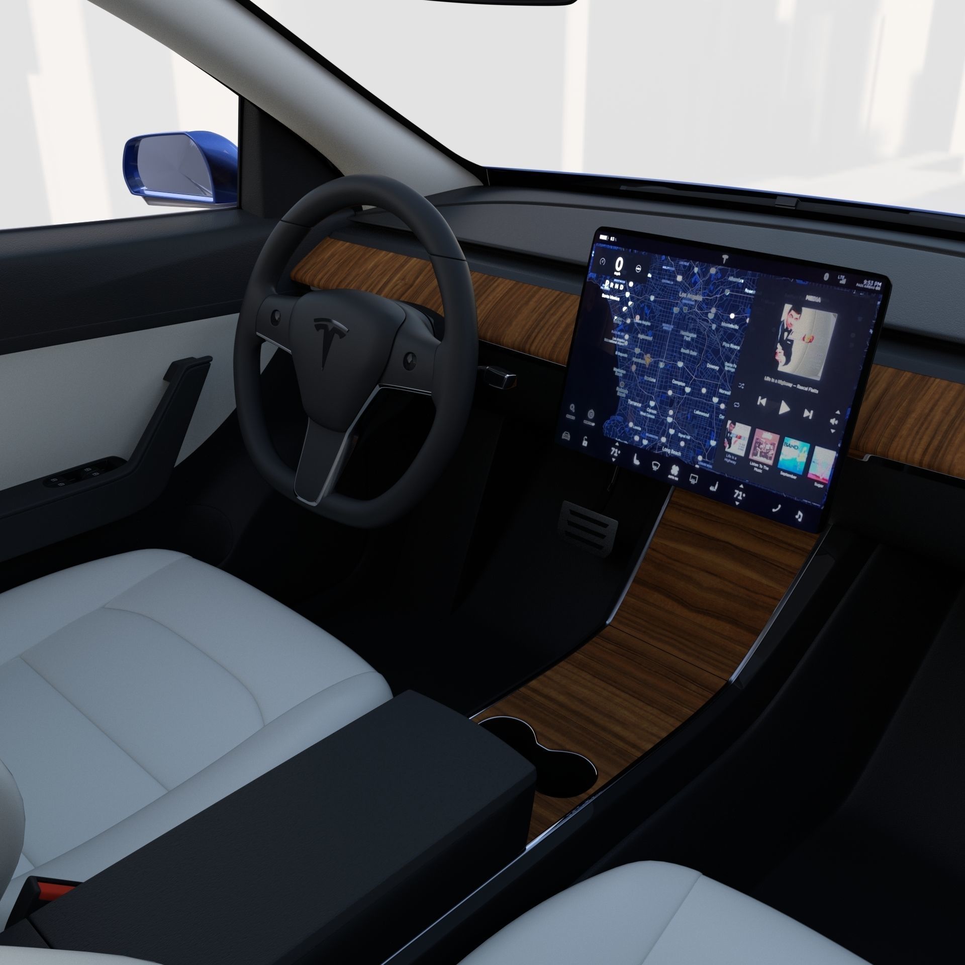 Tesla Model Y RWD Blue with interior and chassis 3D model_16