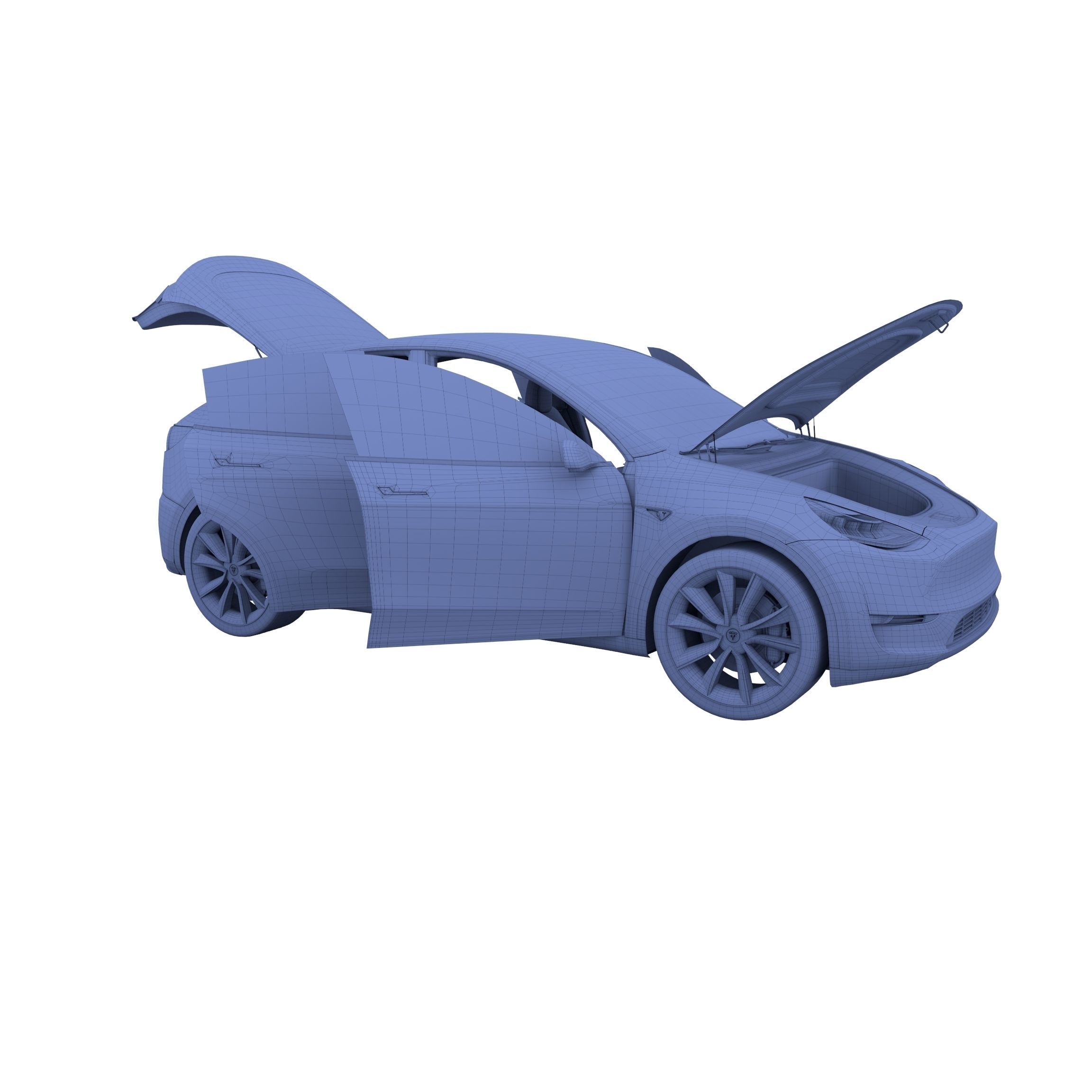 Tesla Model Y RWD Blue with interior and chassis 3D model_44