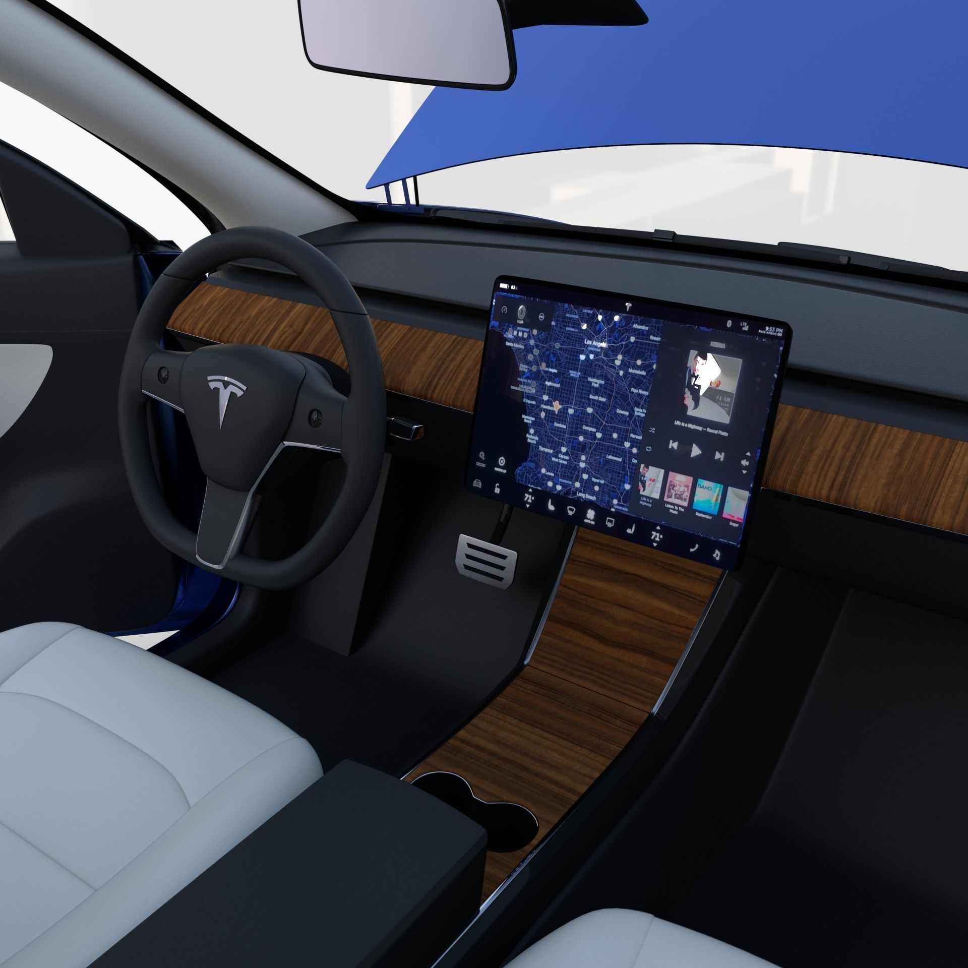 Tesla Model Y RWD Blue with interior and chassis 3D model_31