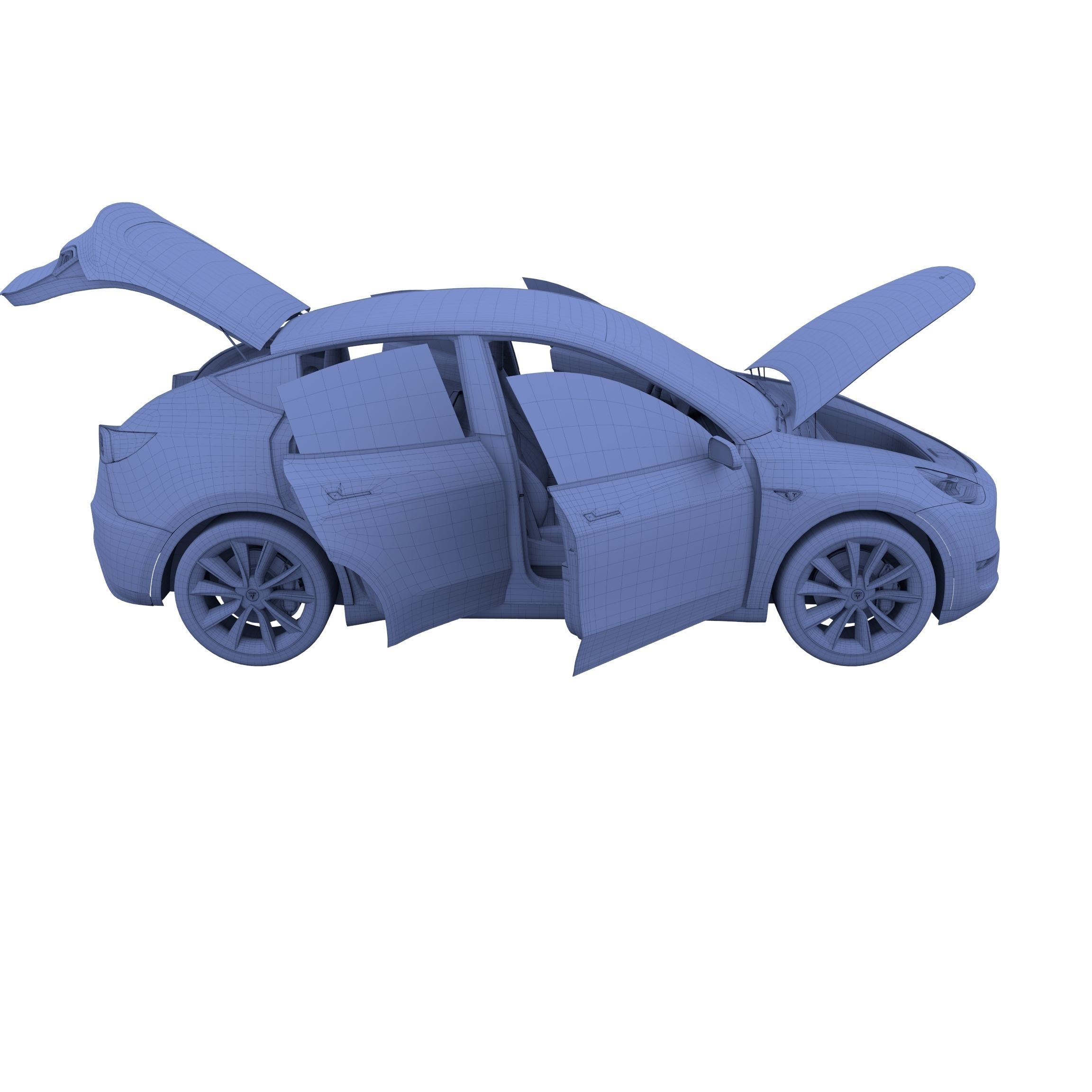 Tesla Model Y RWD Blue with interior and chassis 3D model_47