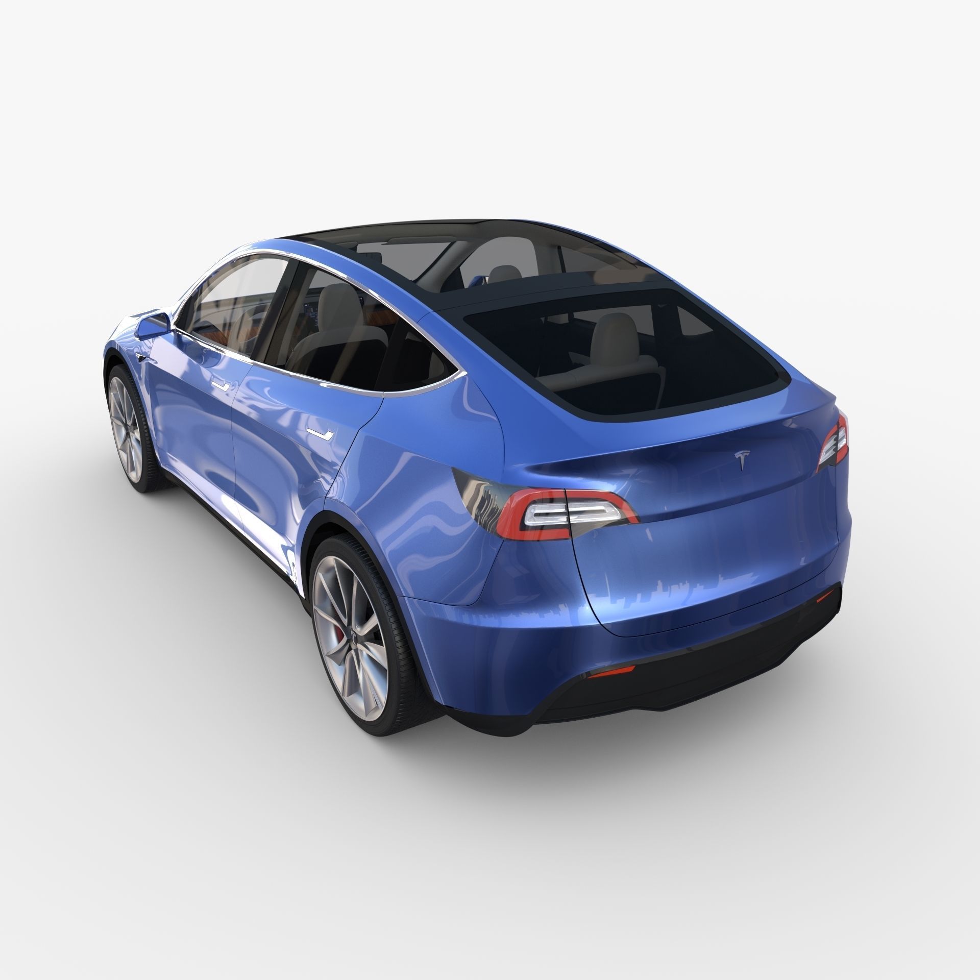 Tesla Model Y RWD Blue with interior and chassis 3D model_15