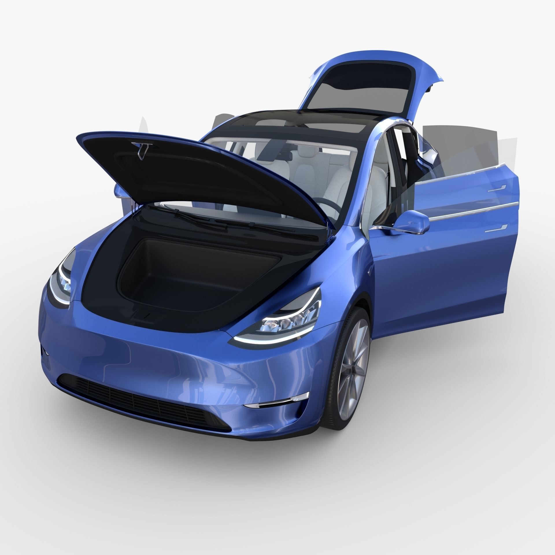 Tesla Model Y RWD Blue with interior and chassis 3D model_32