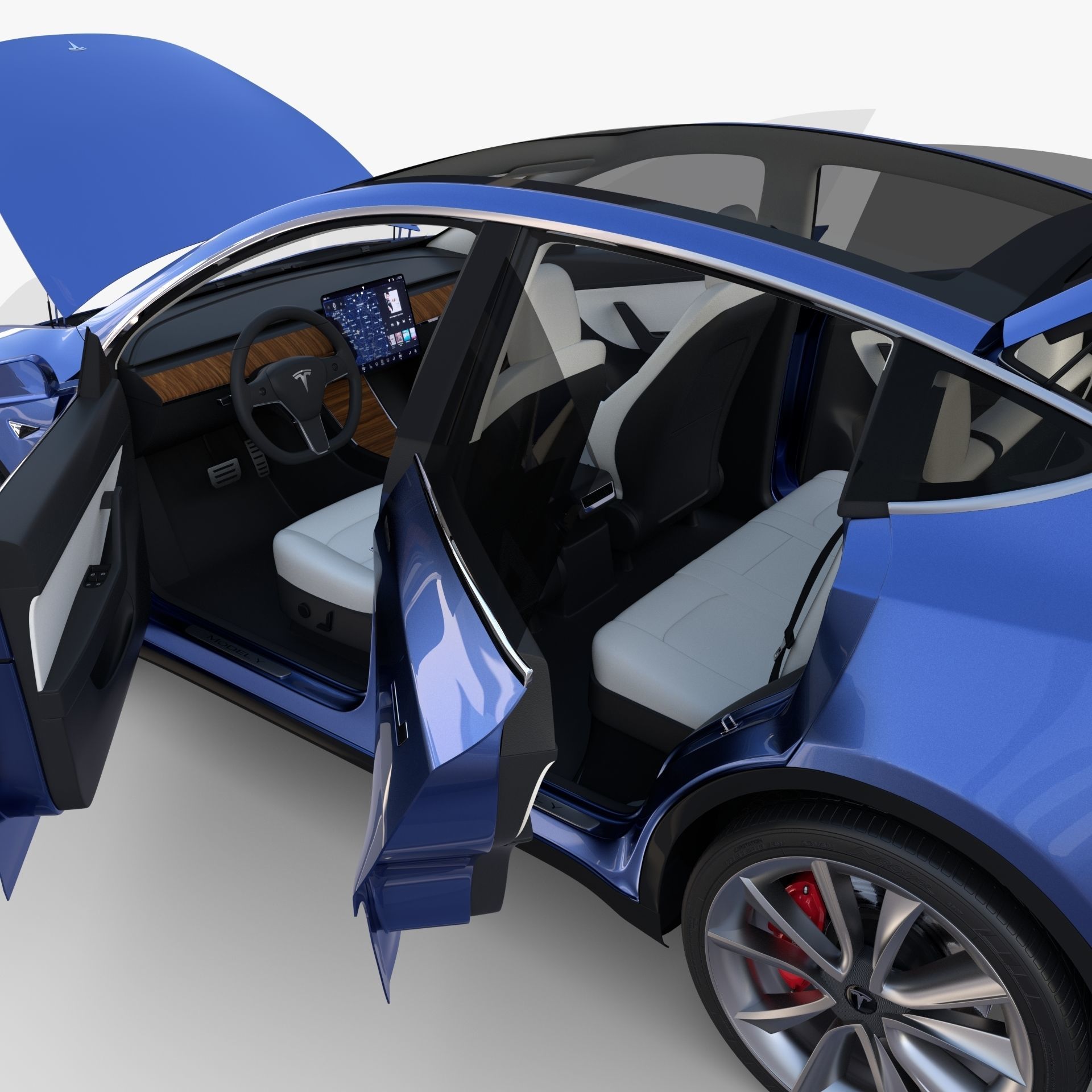Tesla Model Y RWD Blue with interior and chassis 3D model_30