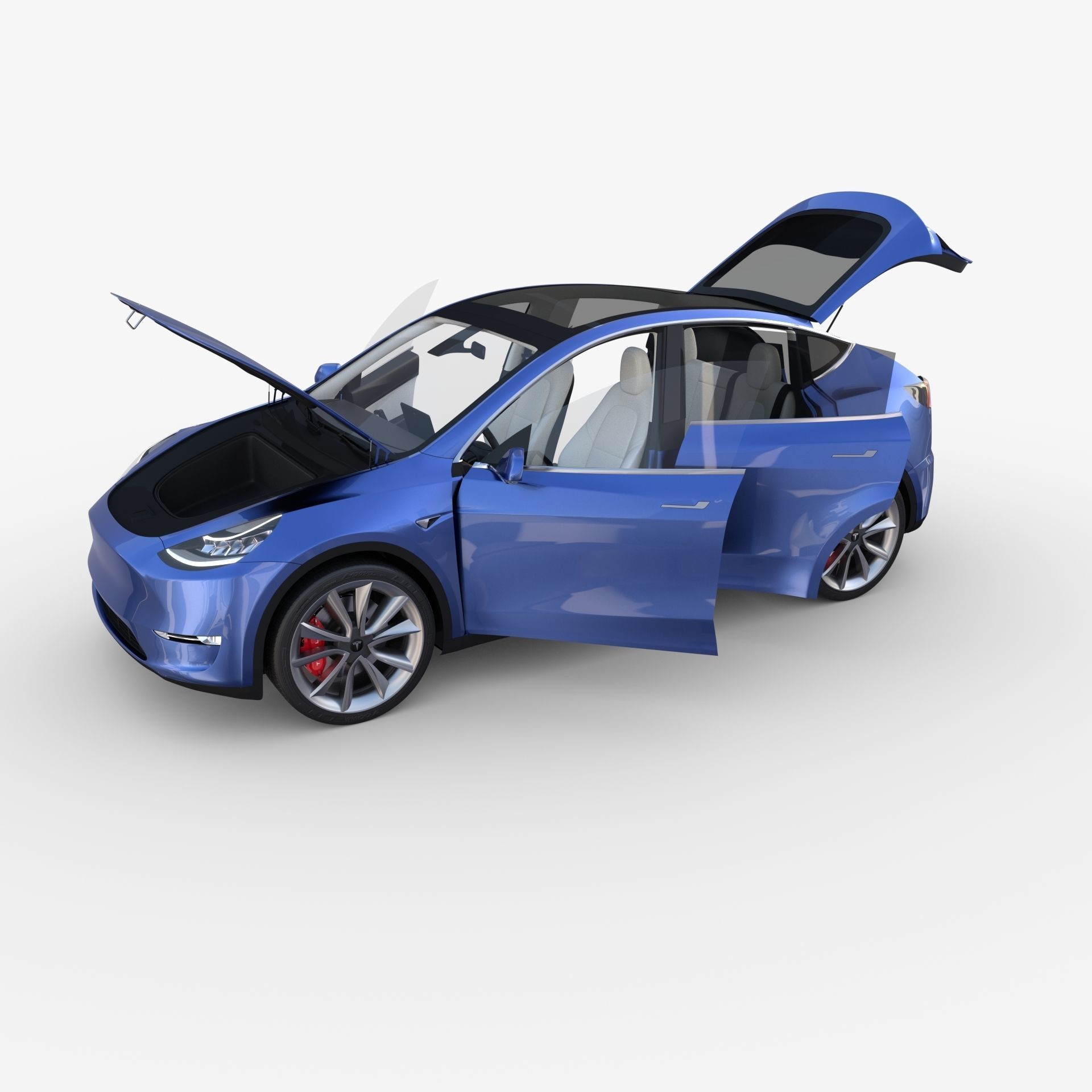 Tesla Model Y RWD Blue with interior and chassis 3D model_23